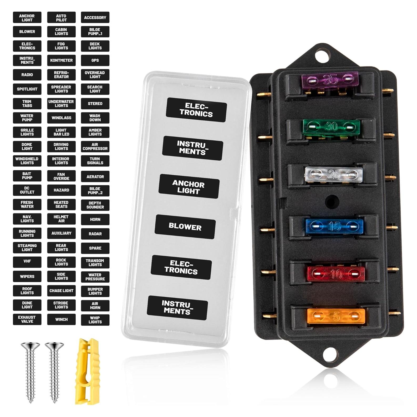 Bloque de Fusibles de 6 Vías RED WOLF con 6 Fusibles 5A-35A