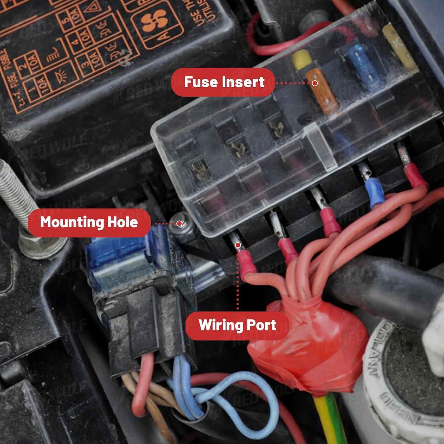 Bloque de Fusibles de 6 Vías RED WOLF con 6 Fusibles 5A-35A