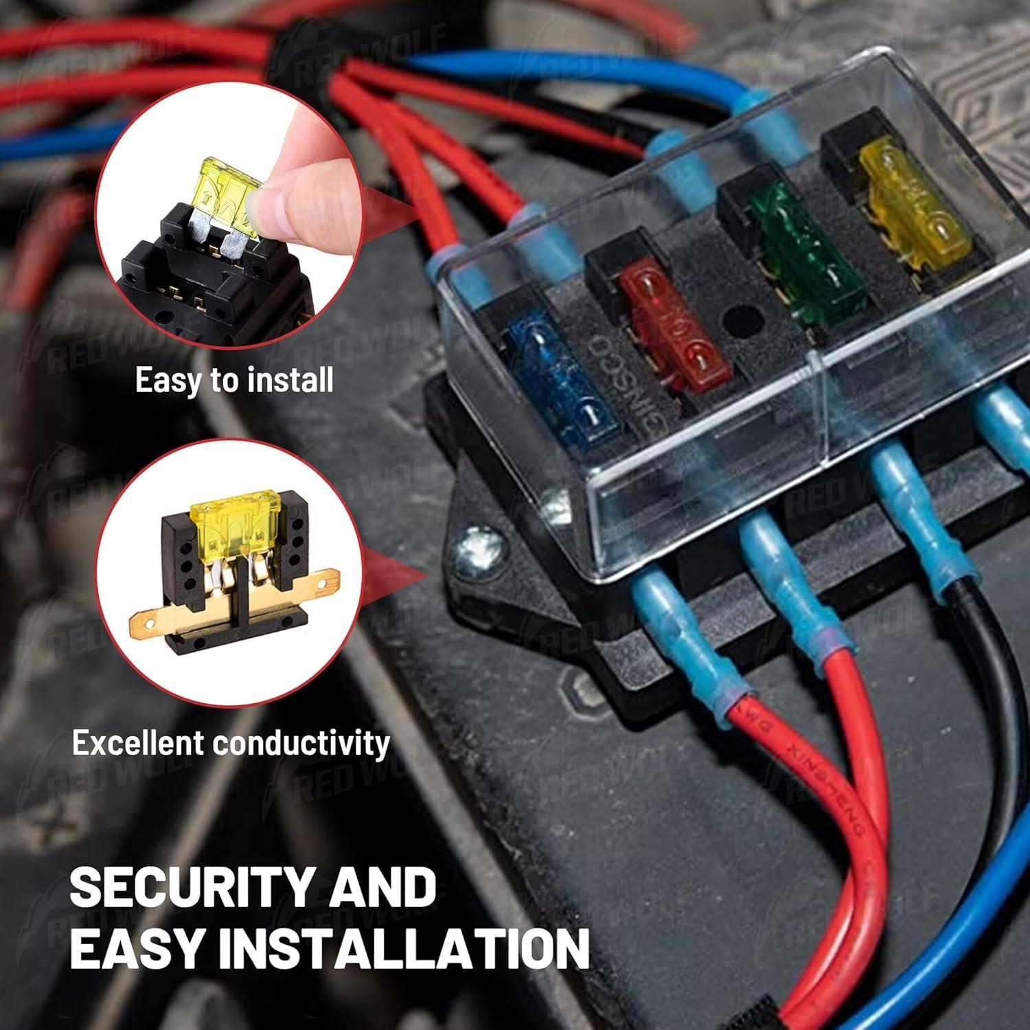 Bloque de Fusibles de 6 Vías RED WOLF con 6 Fusibles 5A-35A