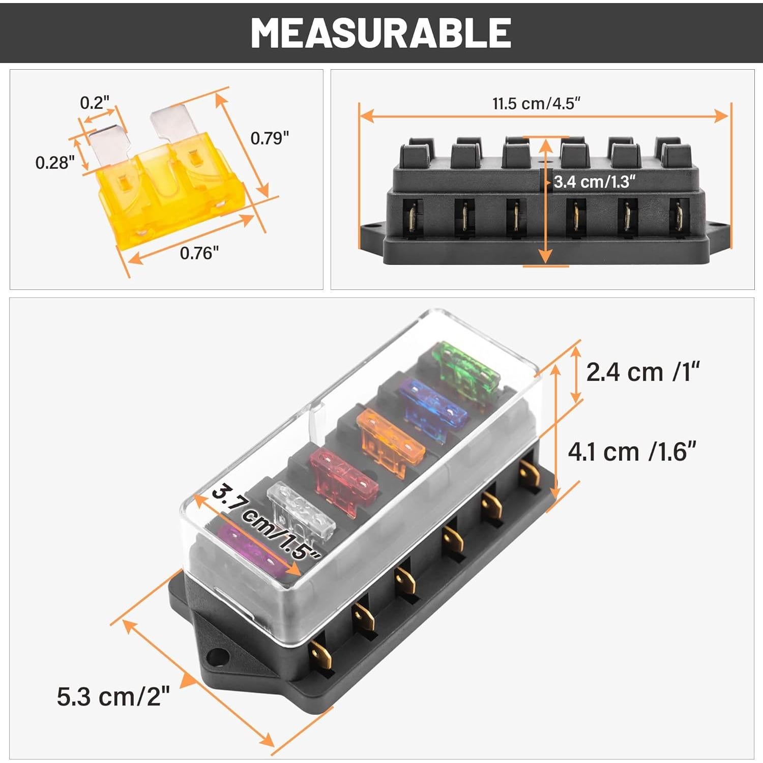 Bloque de Fusibles de 6 Vías RED WOLF con 6 Fusibles 5A-35A
