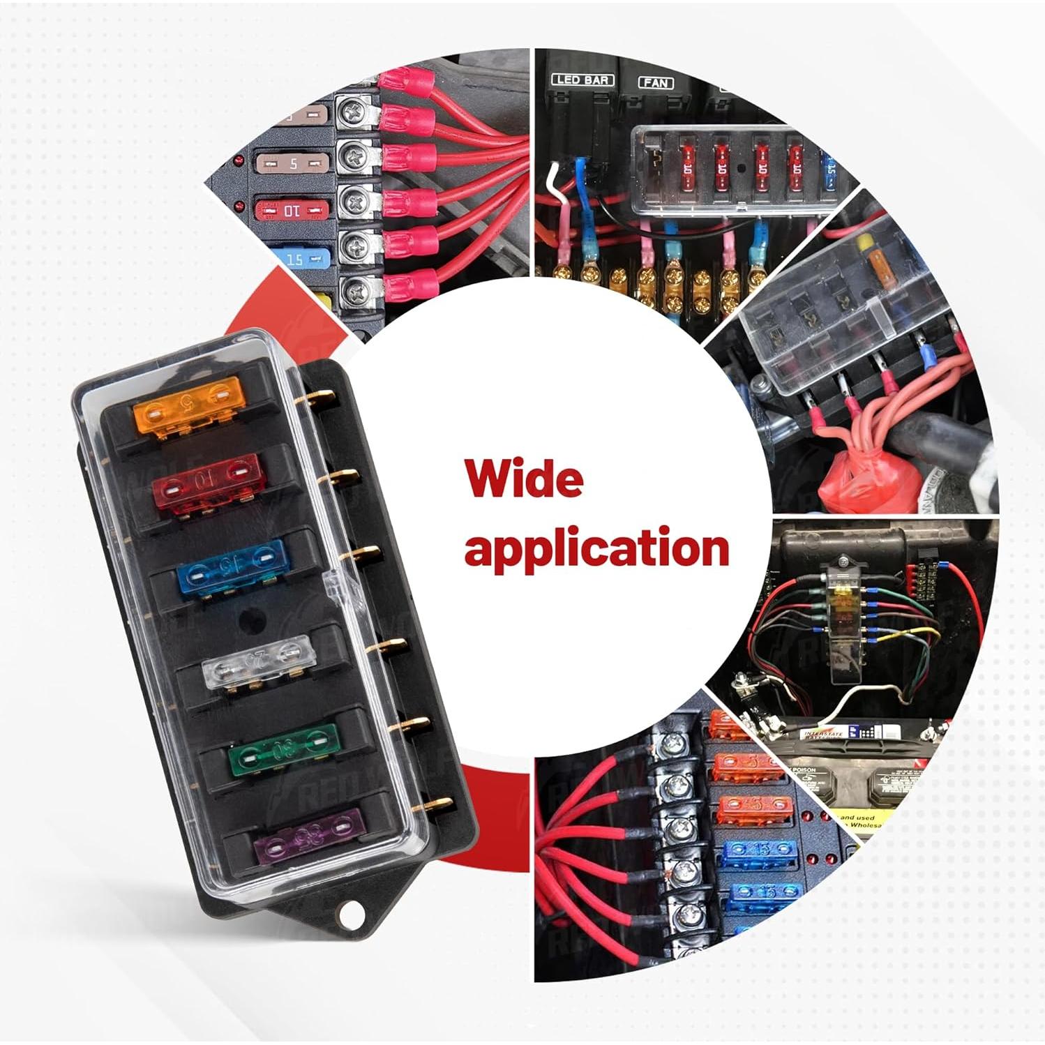 Bloque de Fusibles de 6 Vías RED WOLF con 6 Fusibles 5A-35A