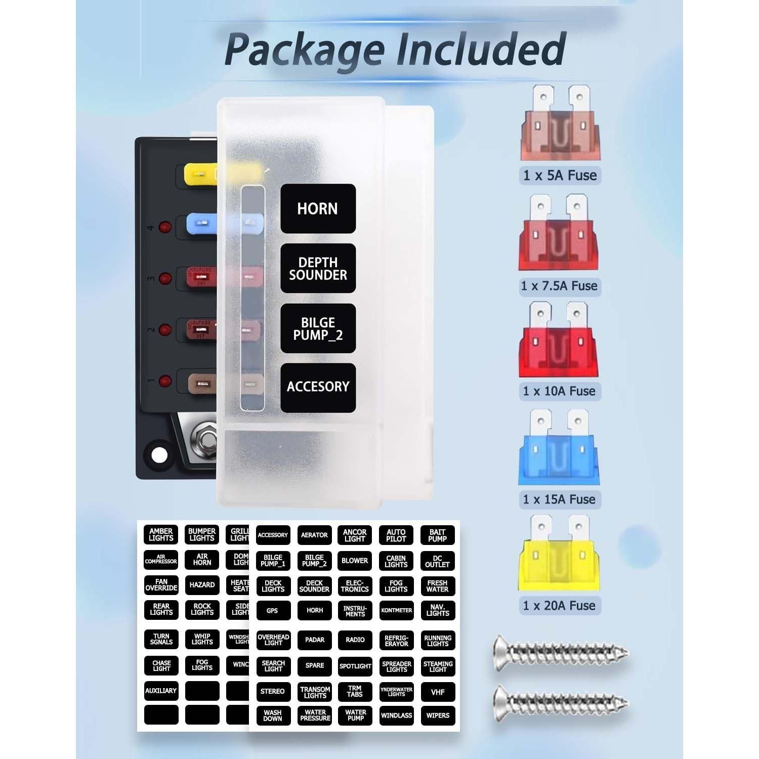 Bloque de Fusibles 12V YEZriler 4 Circuitos con LED y Cubierta