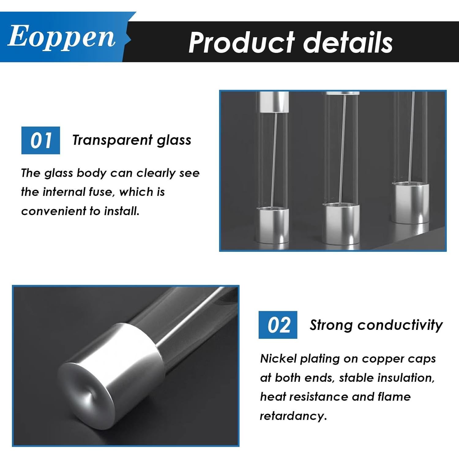 Kit de Fusibles de Vidrio 5A Eoppen 40 Pcs 3.6x10mm 5x20mm 6x30mm