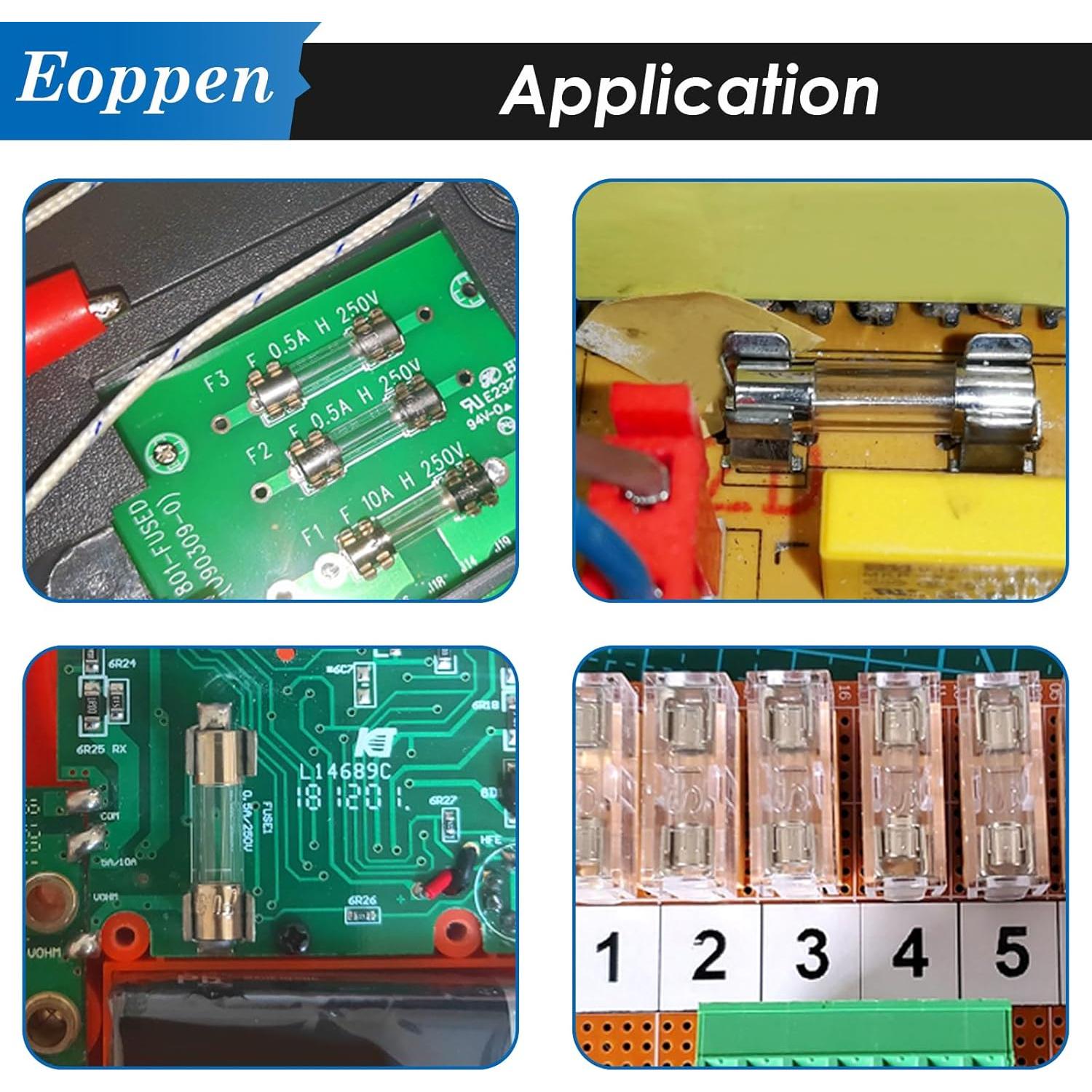 Kit de Fusibles de Vidrio 5A Eoppen 40 Pcs 3.6x10mm 5x20mm 6x30mm