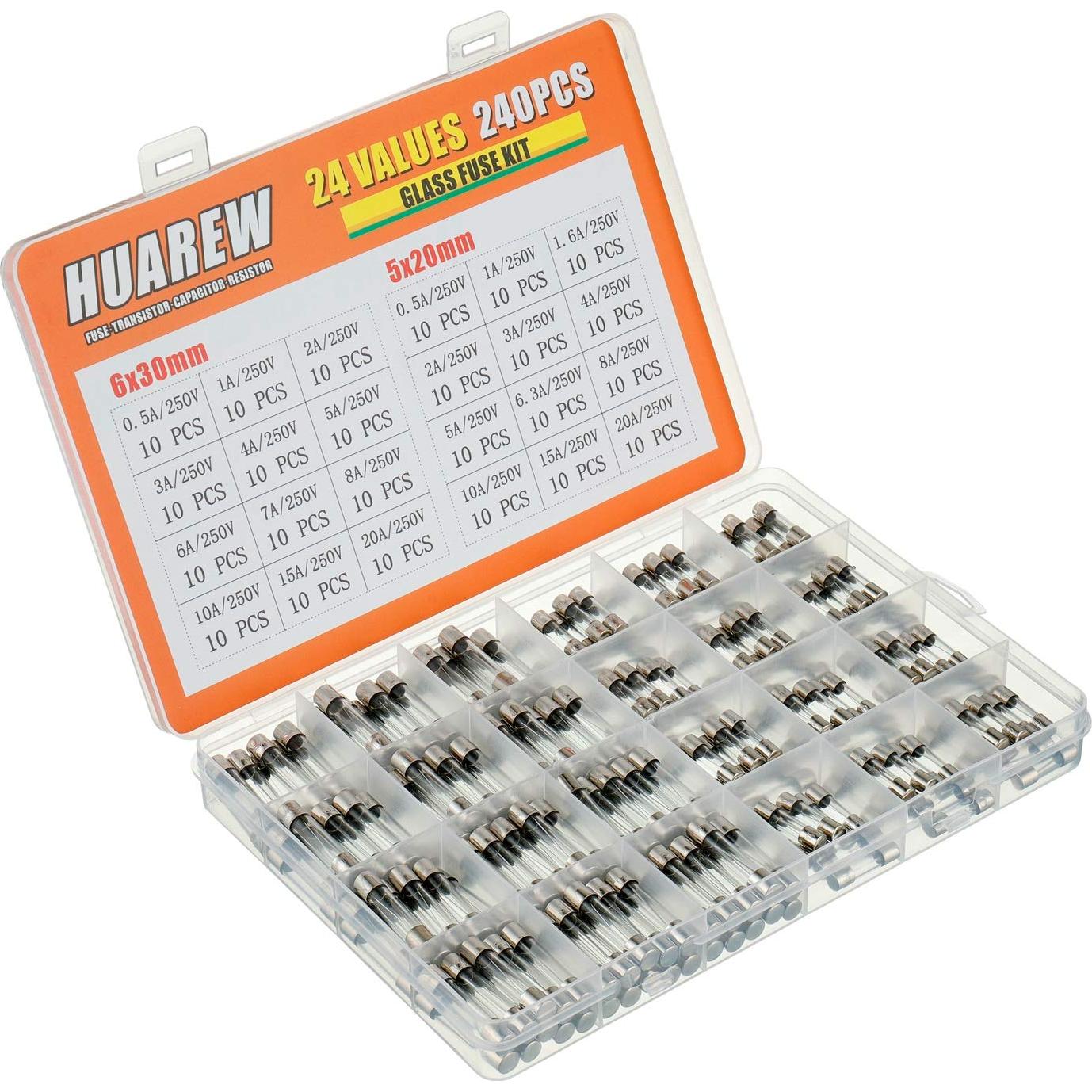 Kit de Fusibles de Vidrio HUAREW 240 Pcs 250V 5x20mm y 6x30mm