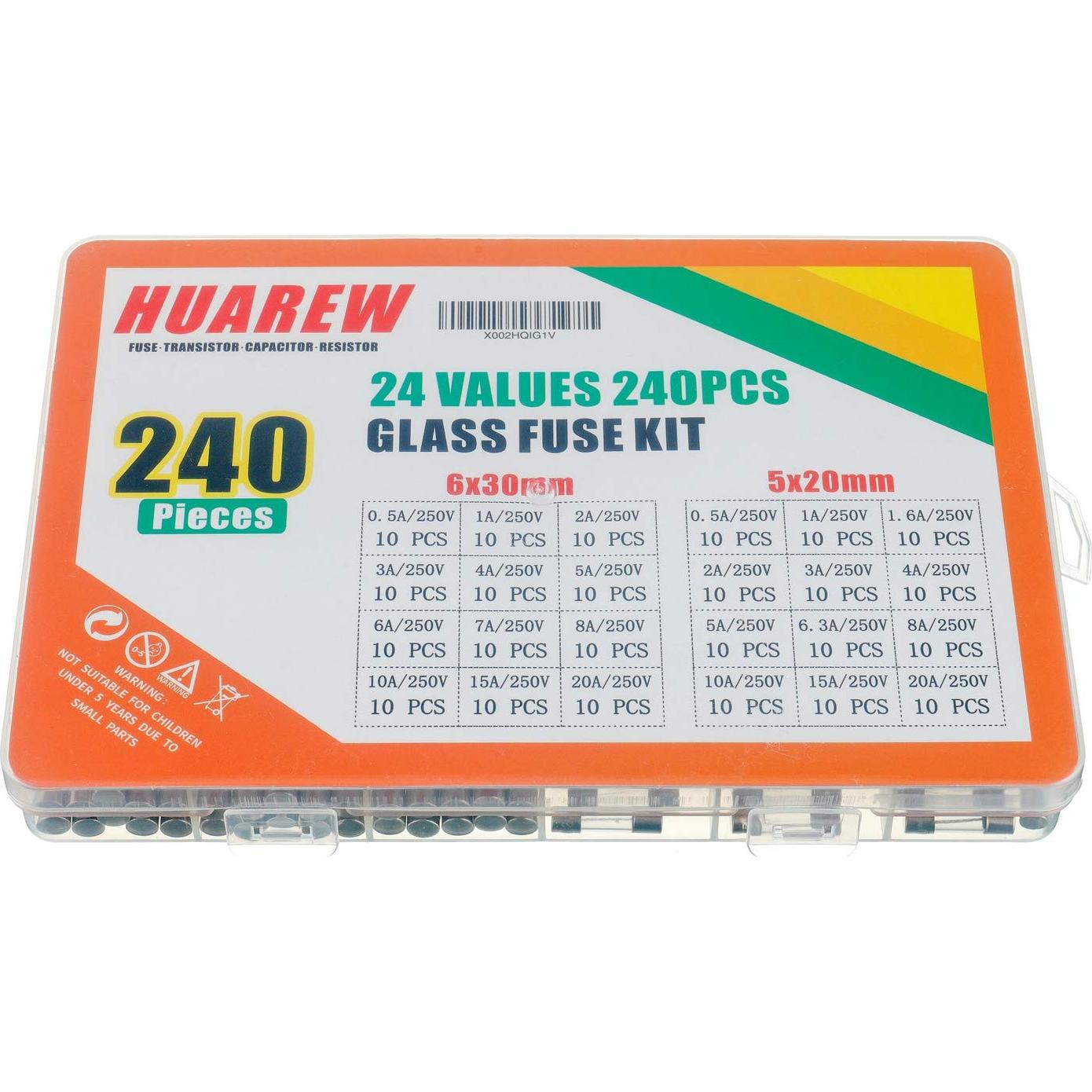 Kit de Fusibles de Vidrio HUAREW 240 Pcs 250V 5x20mm y 6x30mm