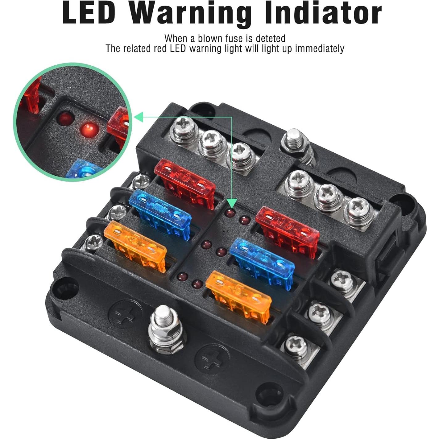 Bloque de Fusibles Marino 6 Vías Pautou 12V Impermeable LED