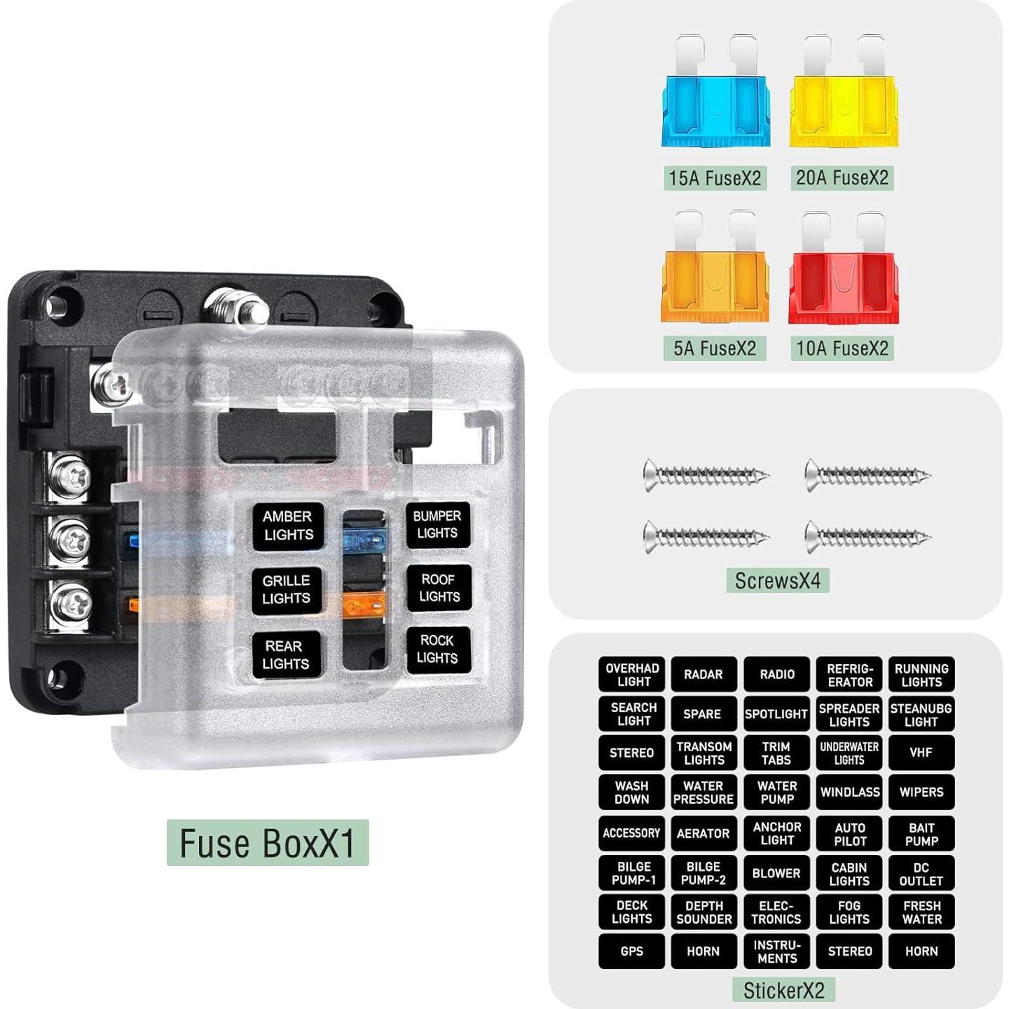 Bloque de Fusibles Marino 6 Vías Pautou 12V Impermeable LED