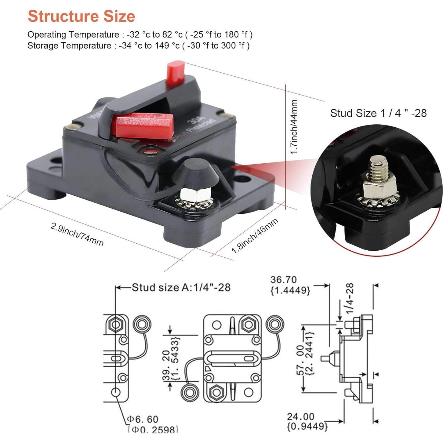 Interruptor de Circuito 60A Erayco Impermeable 12V-48V CC