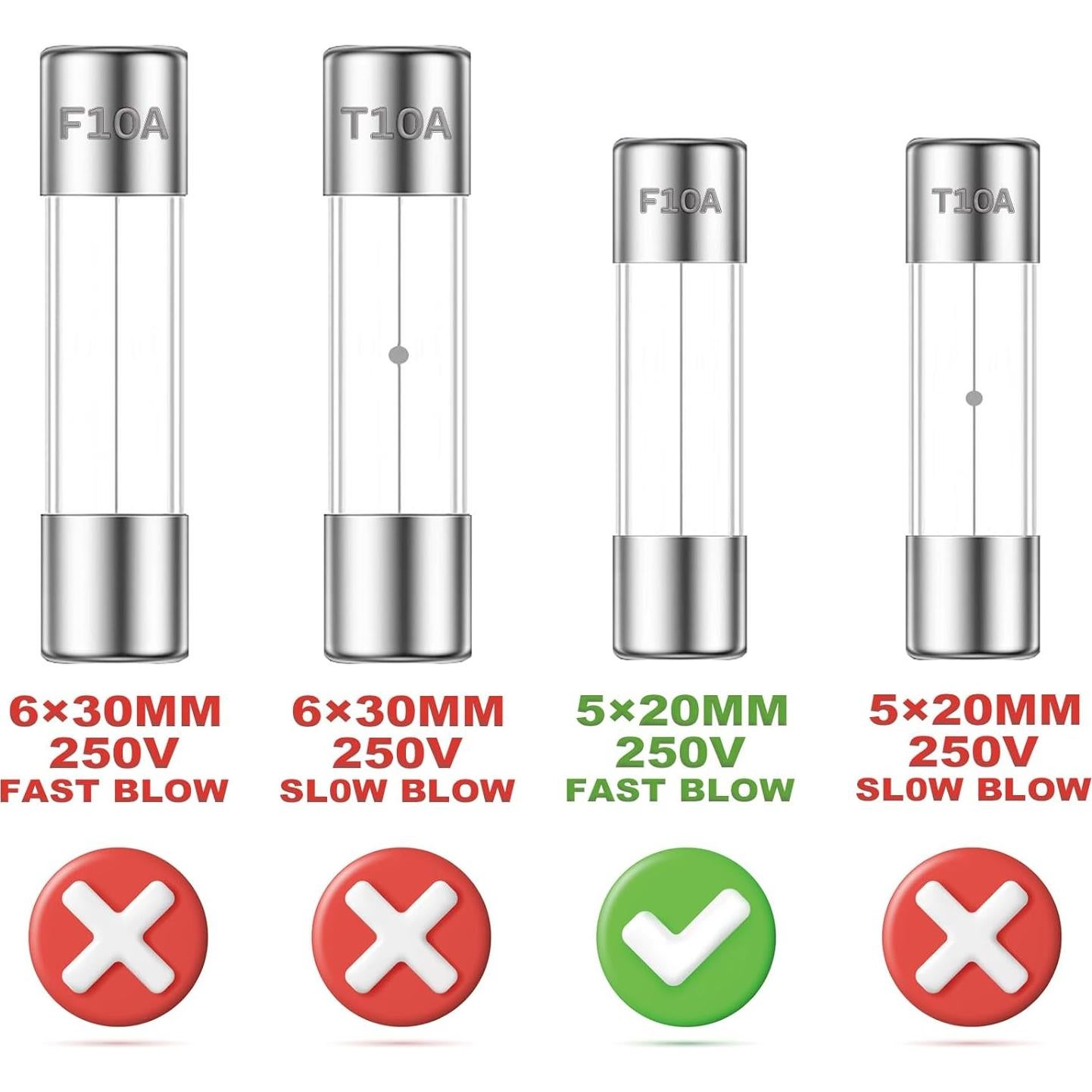 Fusibles de Vidrio Rápida Fusión ALLECIN 10A 250V 30 Piezas