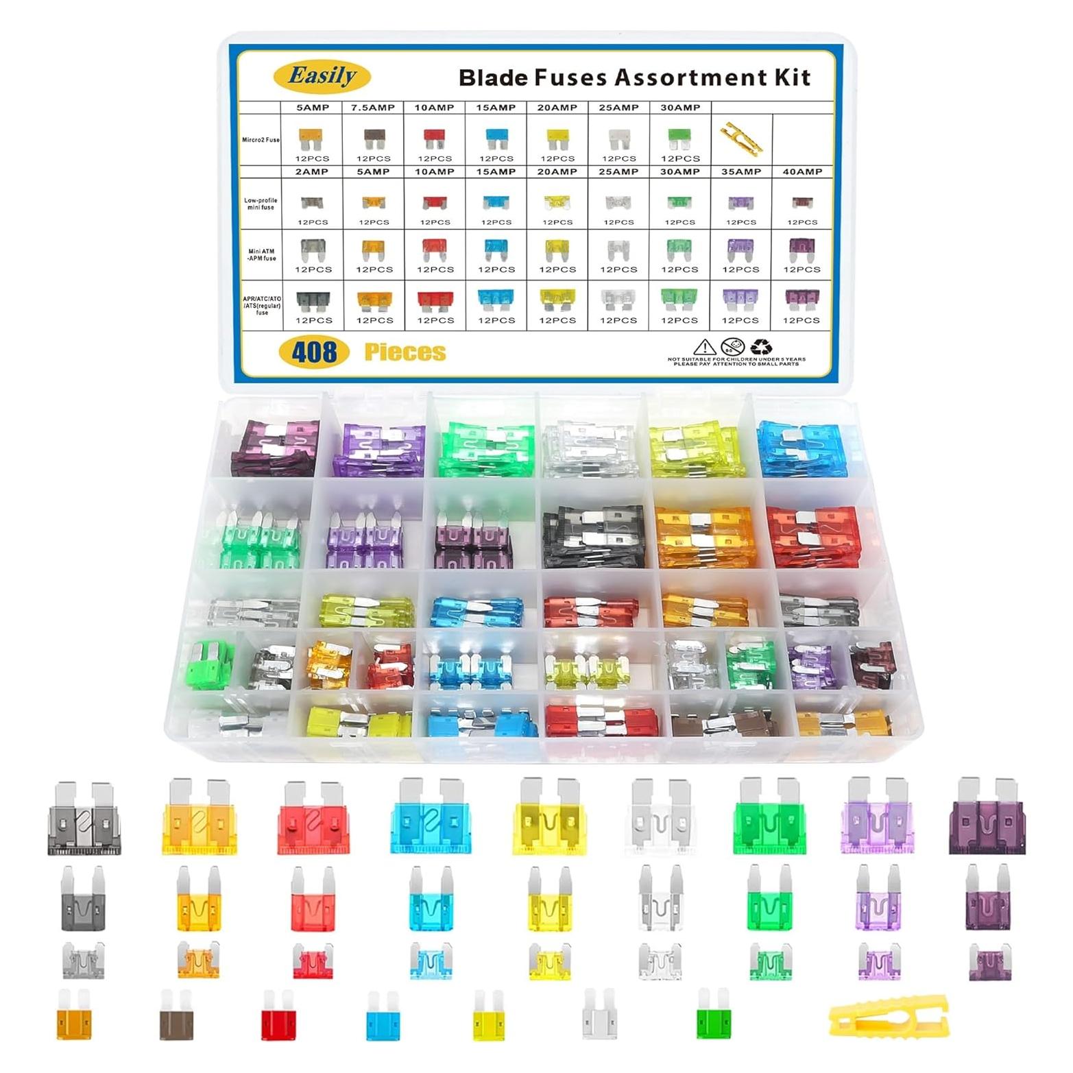 Kit de Fusibles para Automóviles 408 Piezas Easily Estándar Mini Micro2