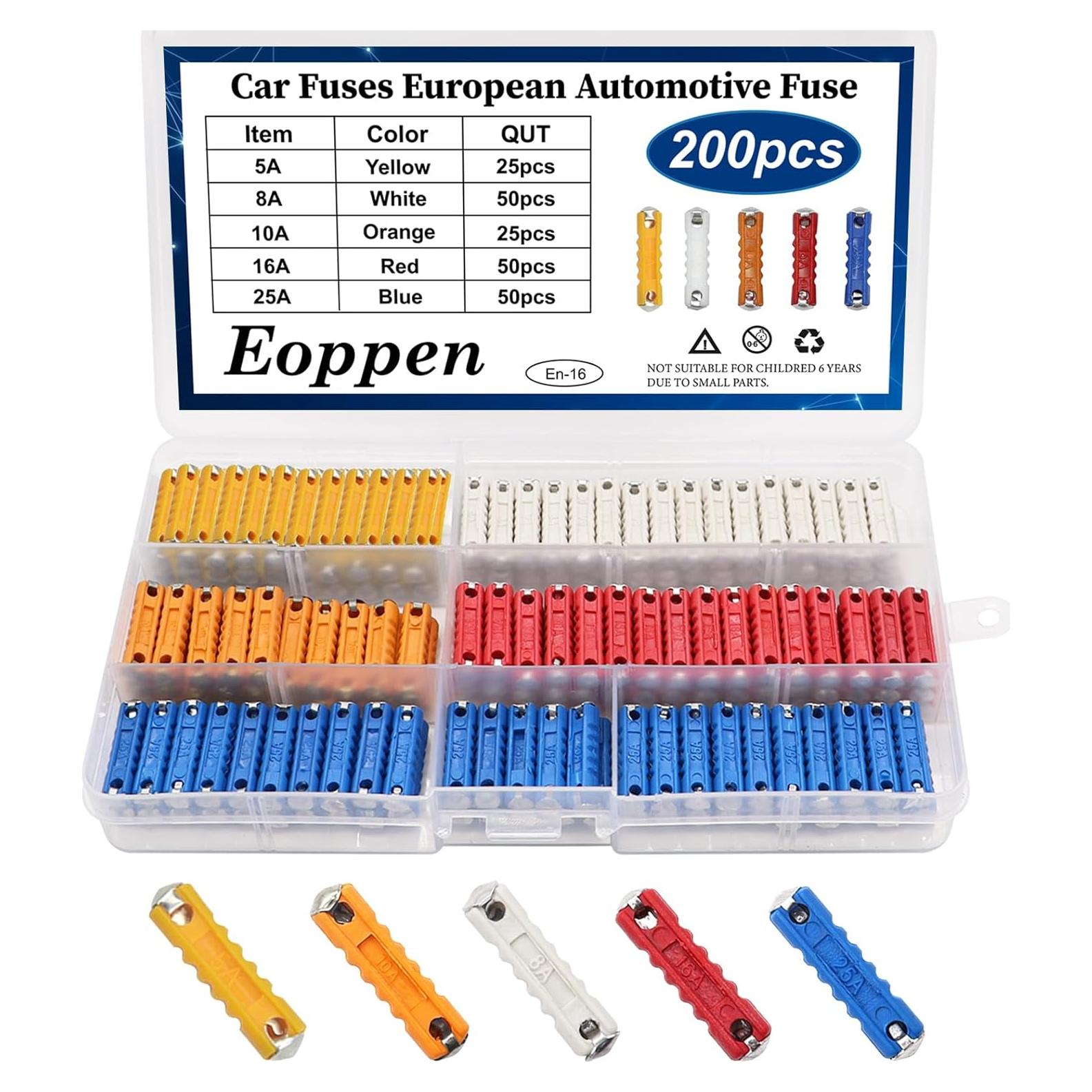 Kit de Fusibles Torpedo Eoppen 200 Piezas 5A a 25A para Autos
