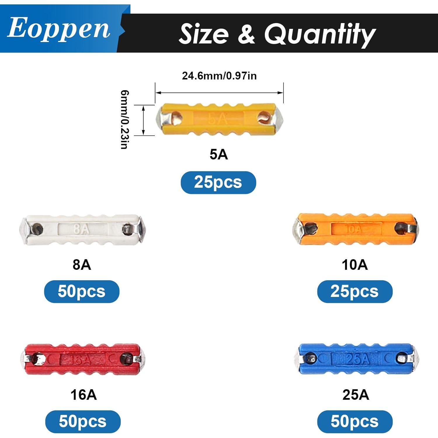 Kit de Fusibles Torpedo Eoppen 200 Piezas 5A a 25A para Autos