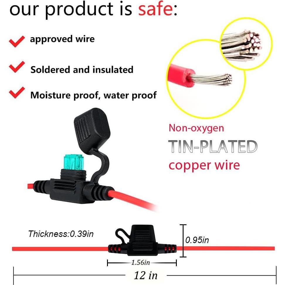 Soporte de Fusible en Línea Impermeable VANTRONIK 16 AWG 10 Piezas