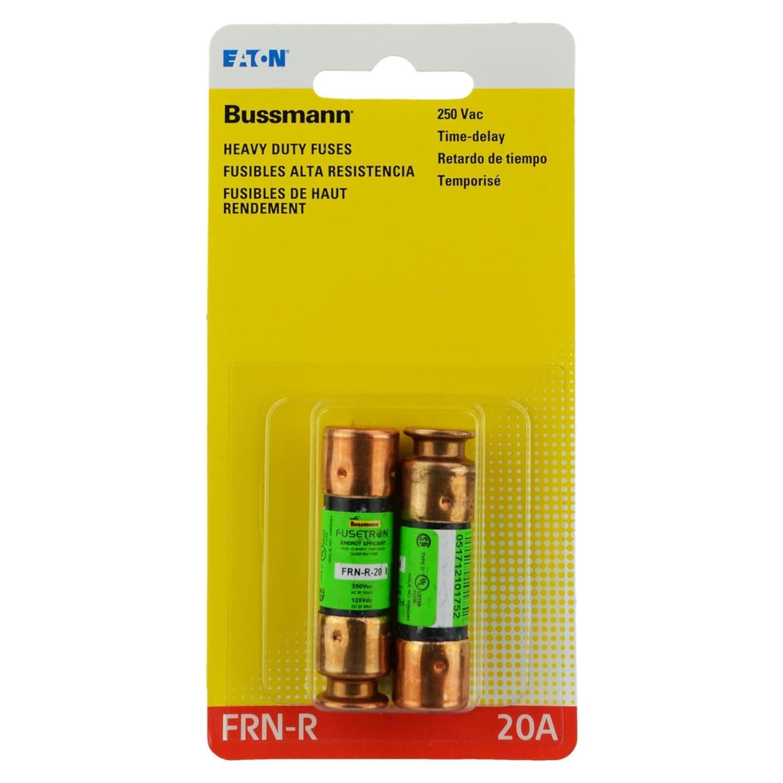 Fusible Fusetron Bussmann FRN-R-20A Doble Retardo 250V Paquete 2