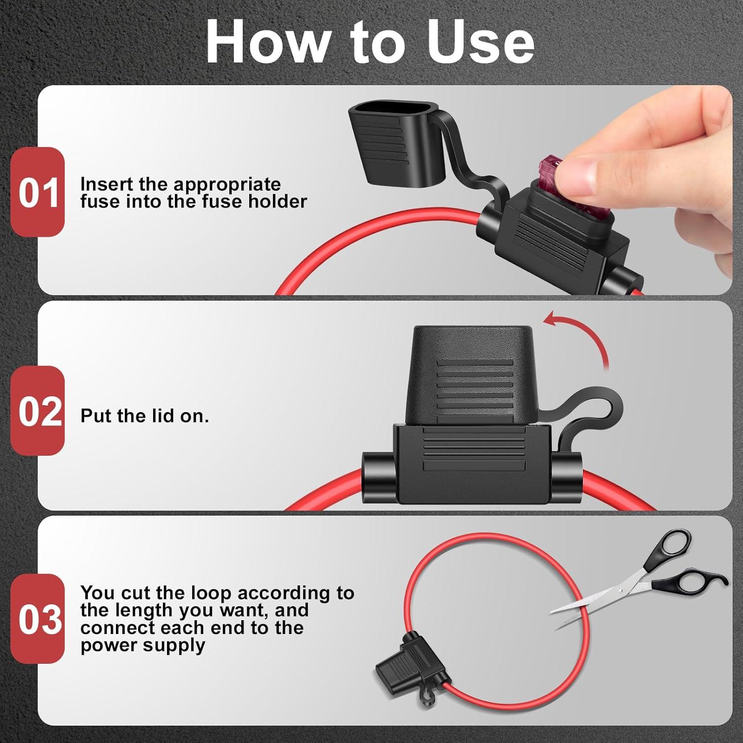 Soportes de Fusible en Línea Quelong 12 AWG 30 cm 15A-40A