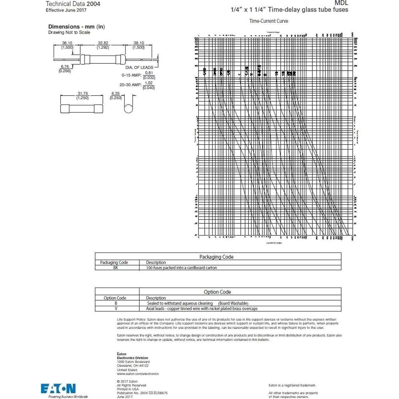 Fusible de vidrio Bussmann MDL-1 1A 250V Slo-blo paquete 5
