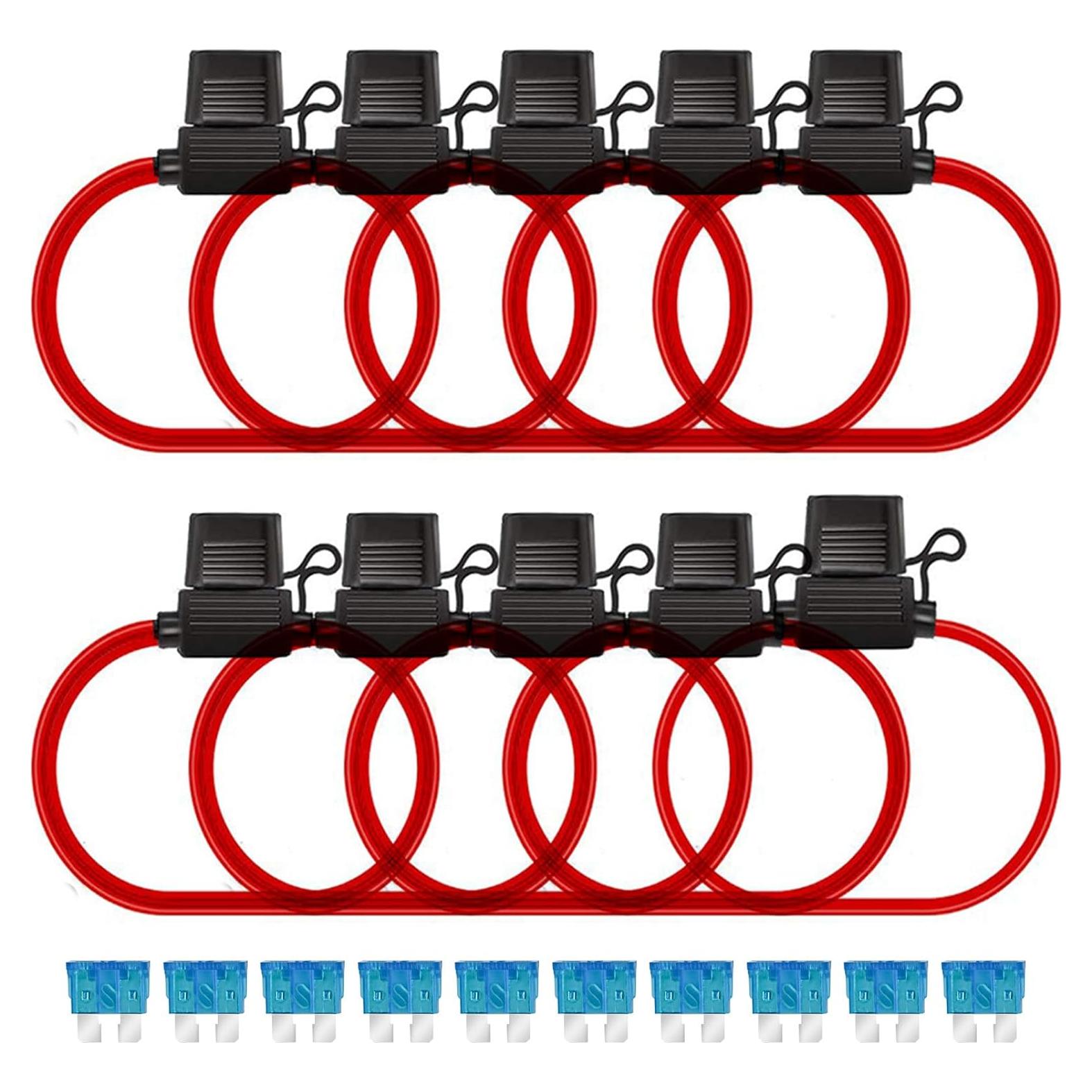 Soporte de Fusible Inline MuHize 12V 16 Gauge con Fusibles 15A - Paquete de 10
