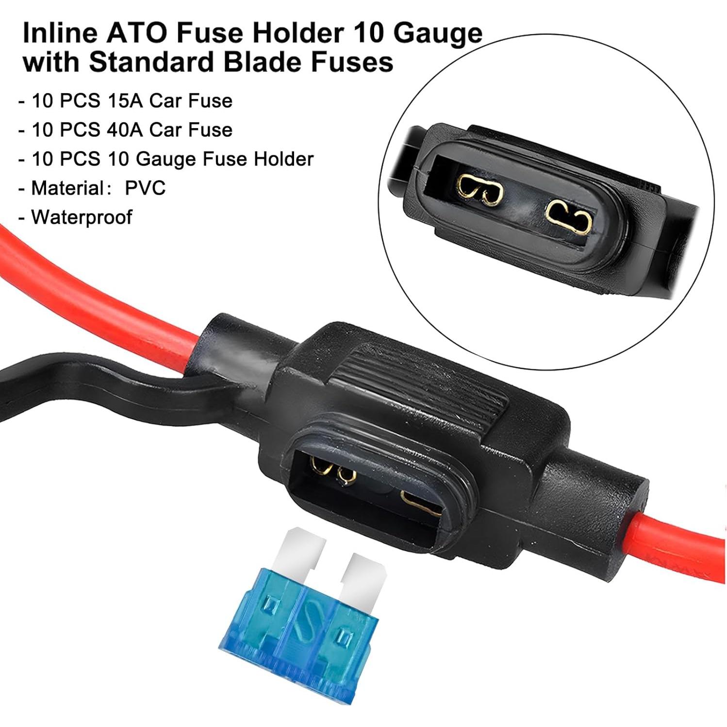 Soporte de Fusible Inline MuHize 12V 16 Gauge con Fusibles 15A - Paquete de 10