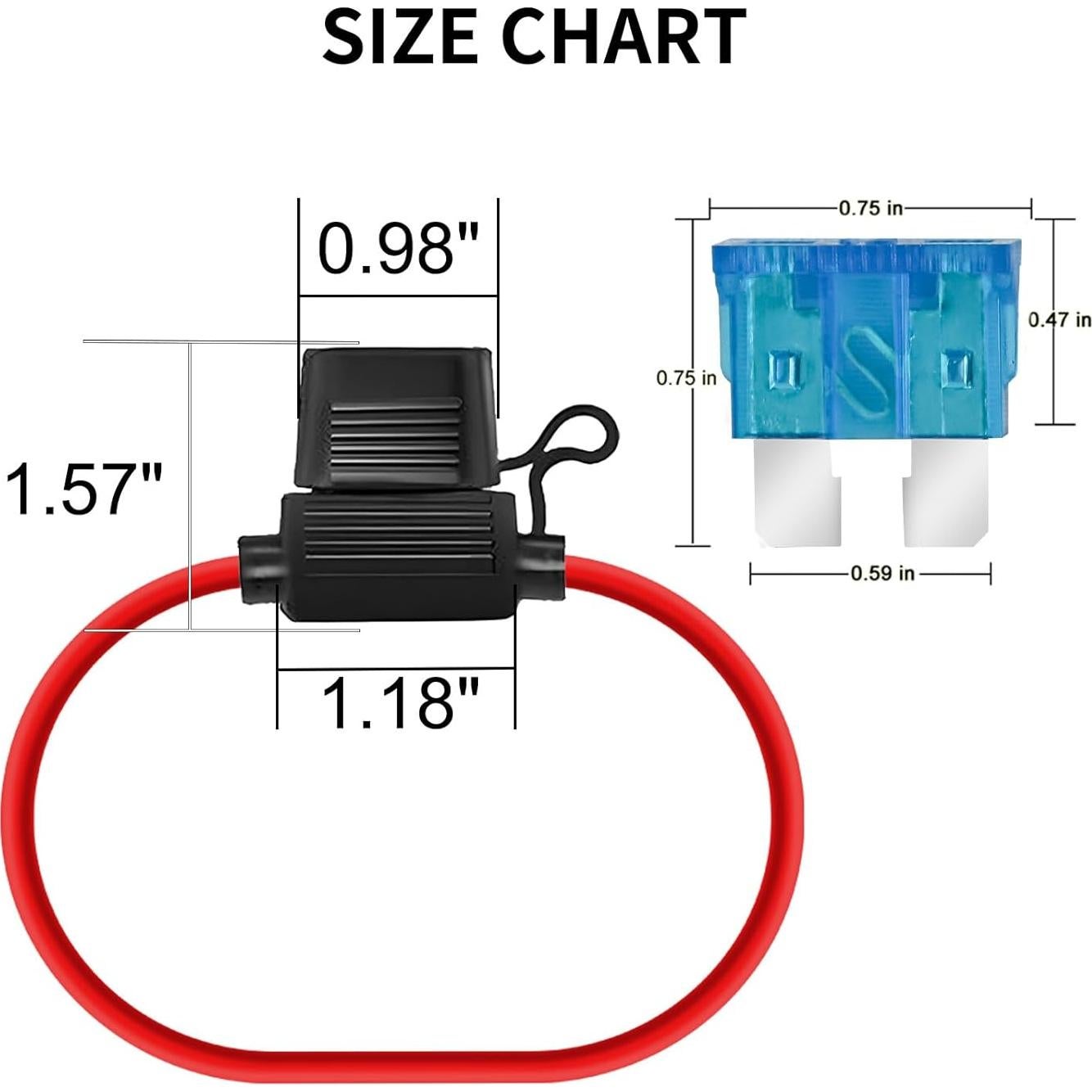 Soporte de Fusible Inline MuHize 12V 16 Gauge con Fusibles 15A - Paquete de 10