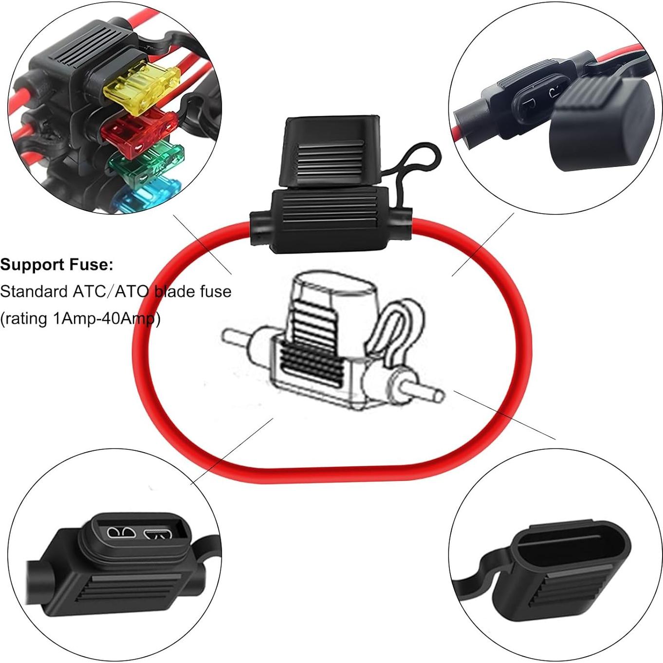Soporte de Fusible Inline MuHize 12V 16 Gauge con Fusibles 15A - Paquete de 10