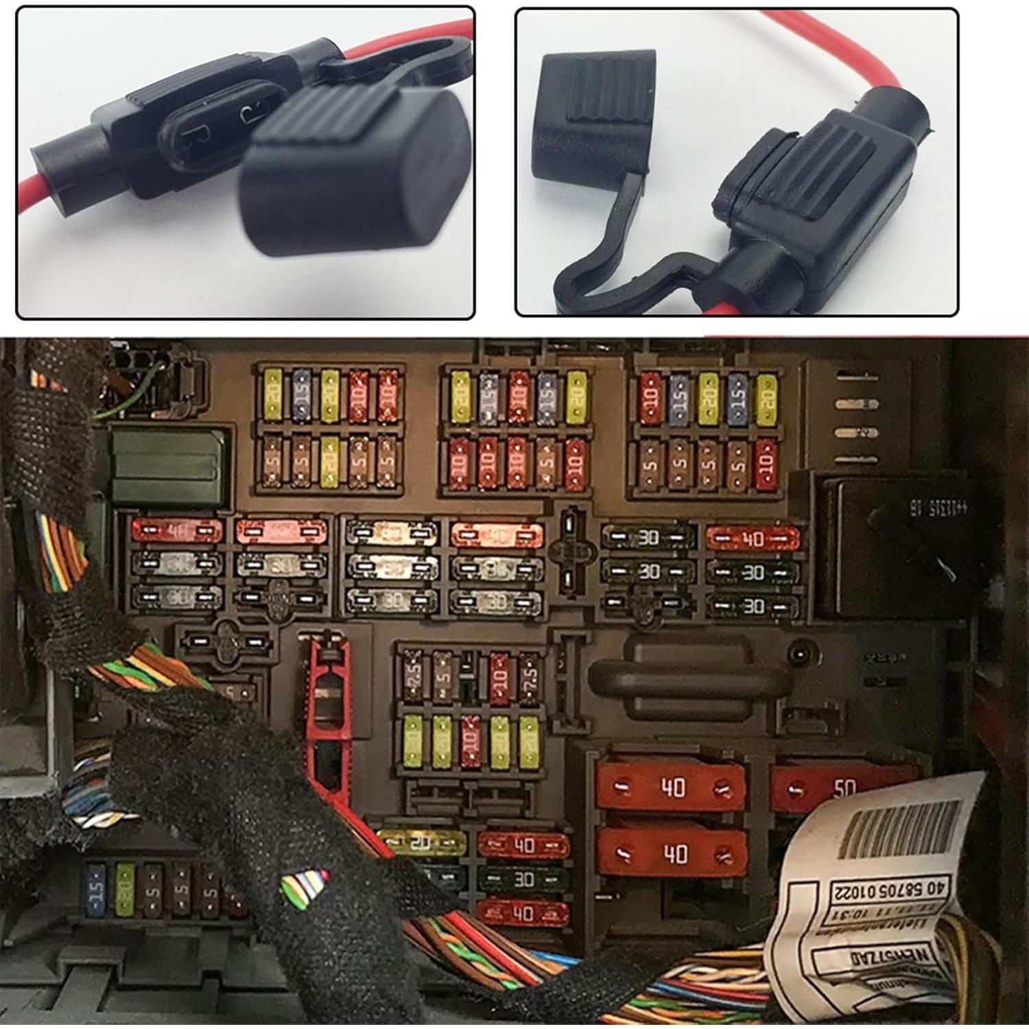 Soporte de Fusible Inline MuHize 12V 16 Gauge con Fusibles 15A - Paquete de 10