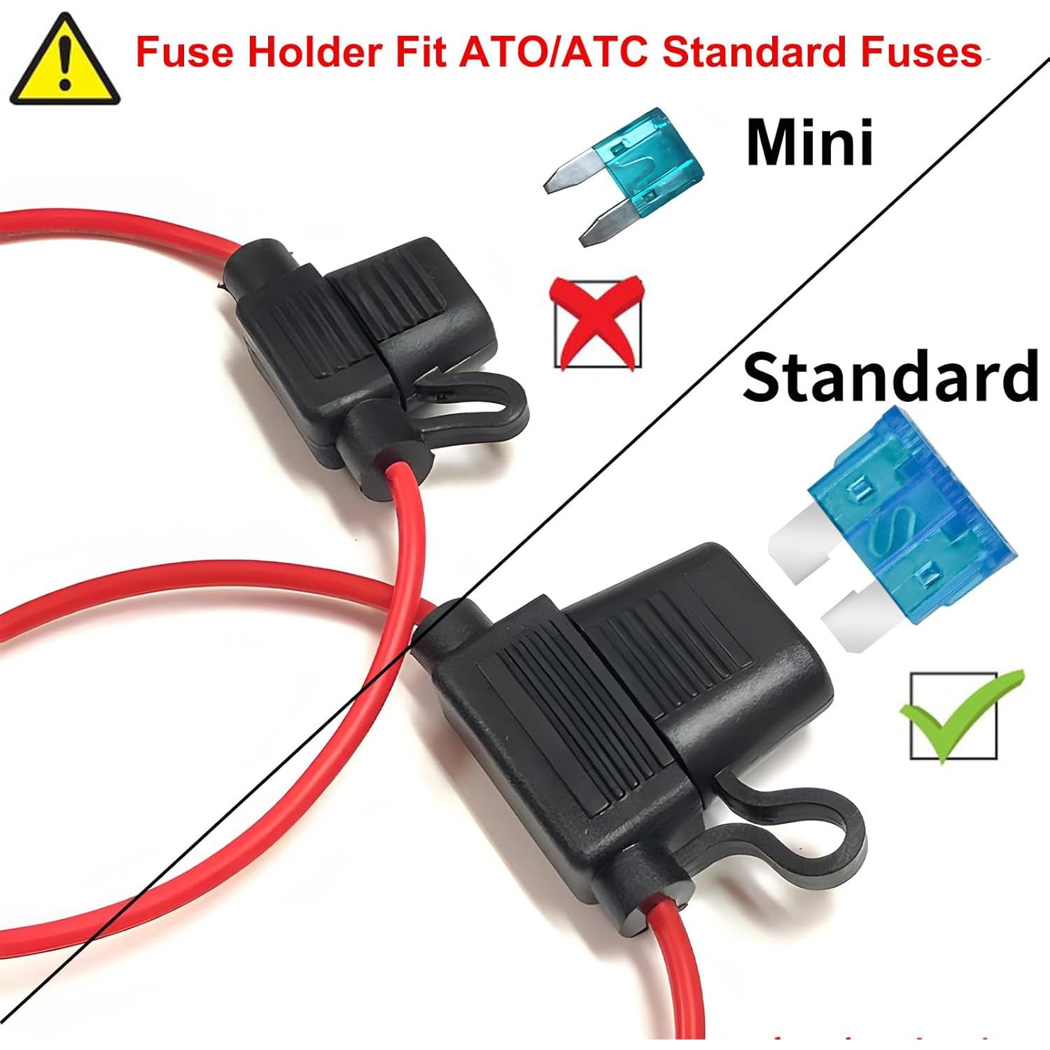 Soporte de Fusible Inline MuHize 12V 16 Gauge con Fusibles 15A - Paquete de 10