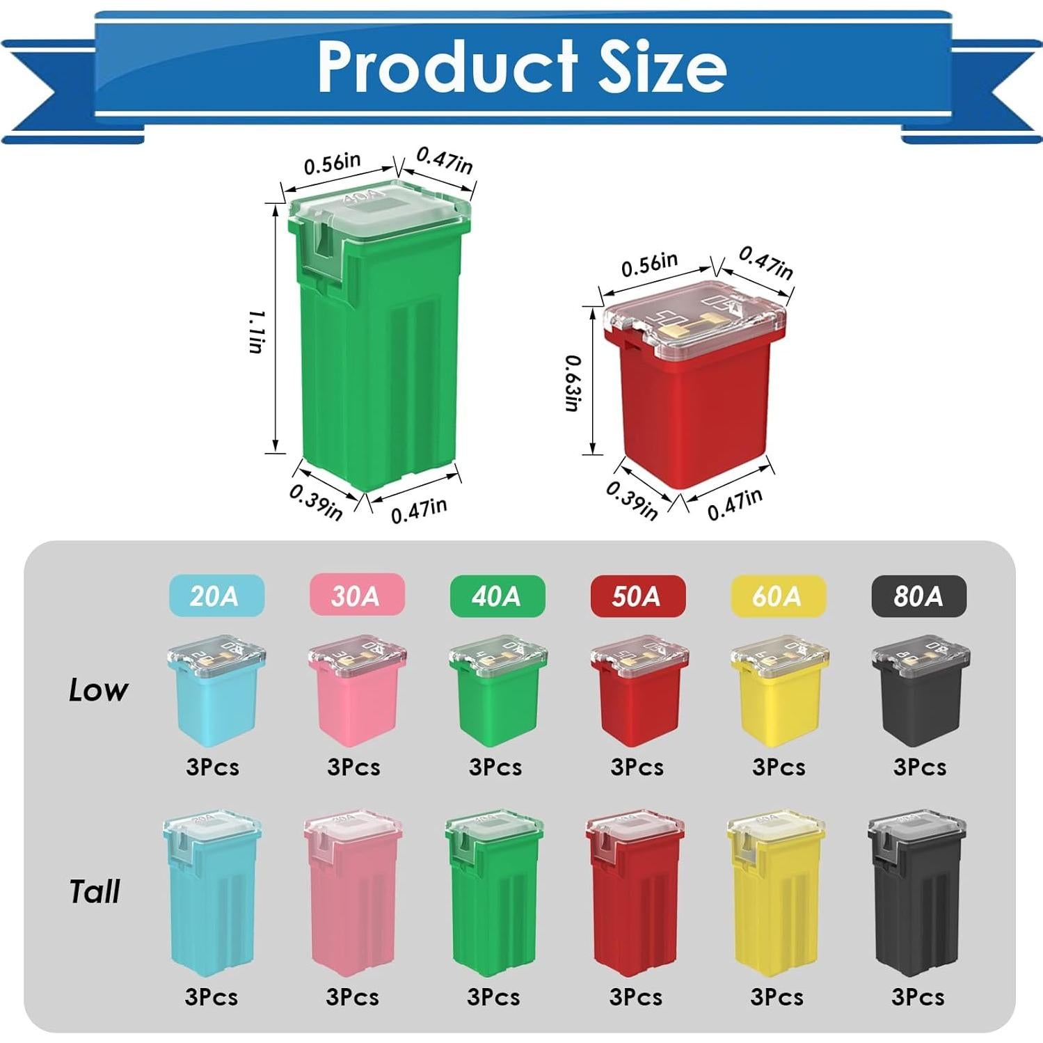 Kit de Fusibles Jcase 36 Piezas Eoppen para Automóviles 20A-80A