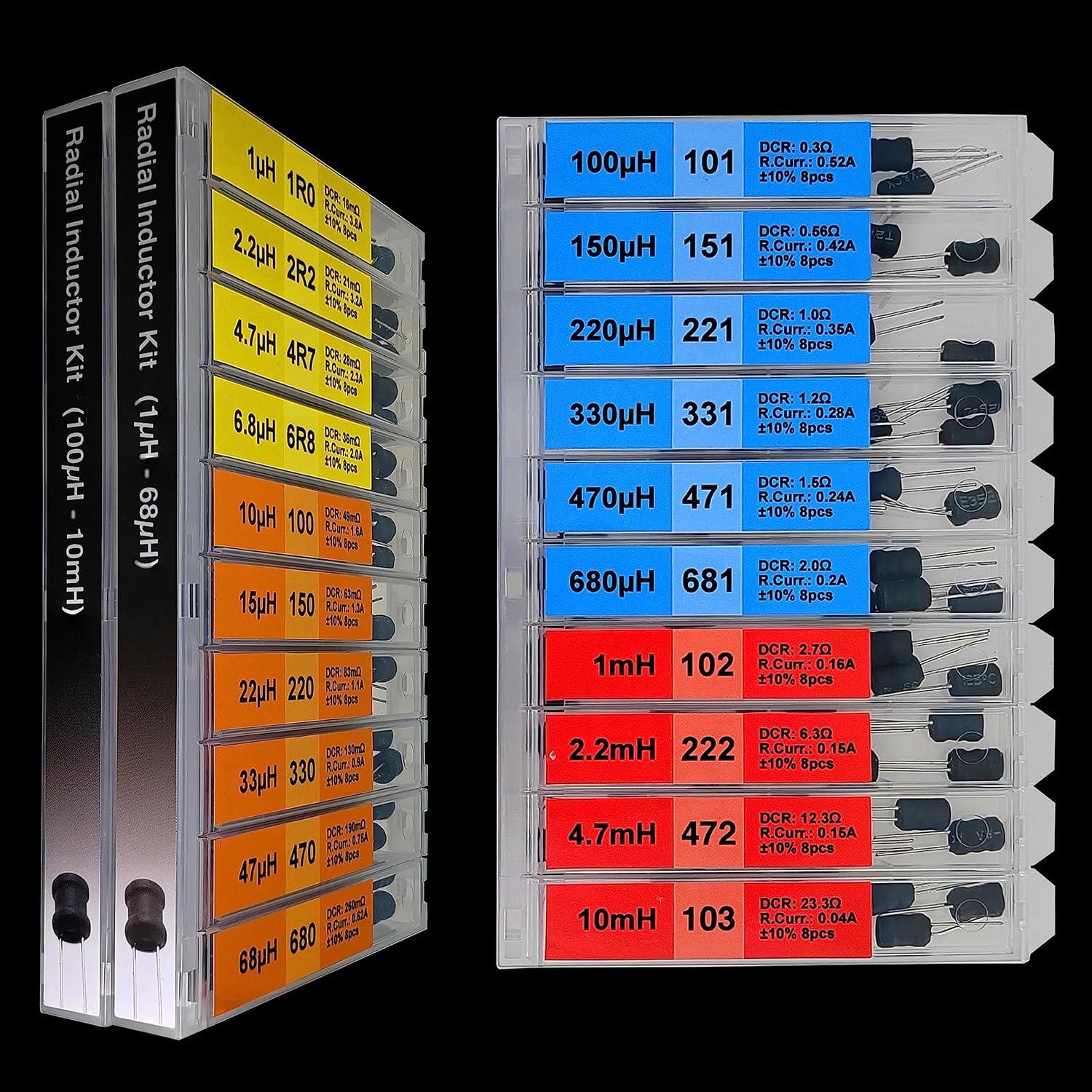 Kit de Inductores 20 Valores 160 Pcs 1uH a 10mH 1A Manufacturing