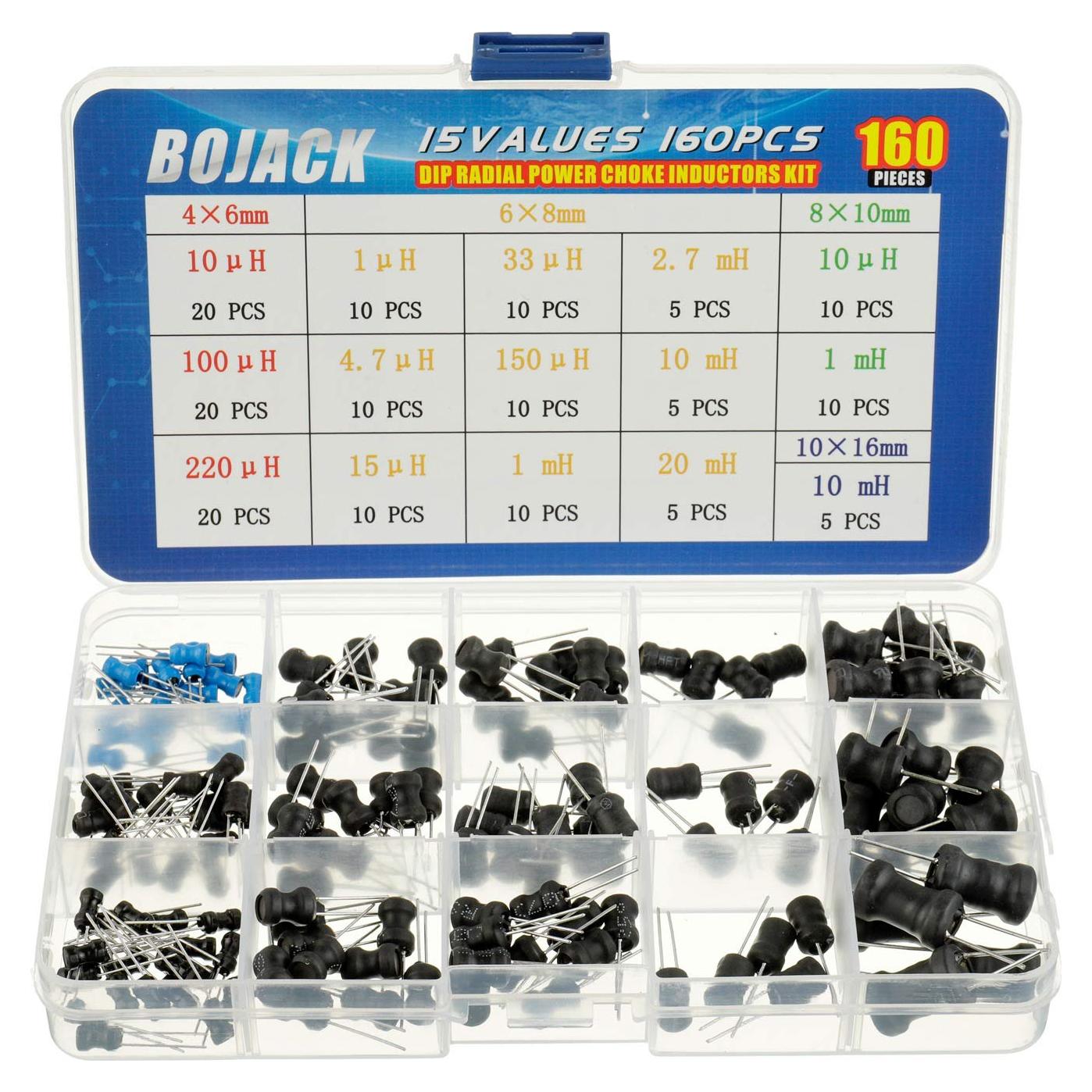 Kit de Inductores DIP Radial BOJACK 15 Valores 160 Pcs