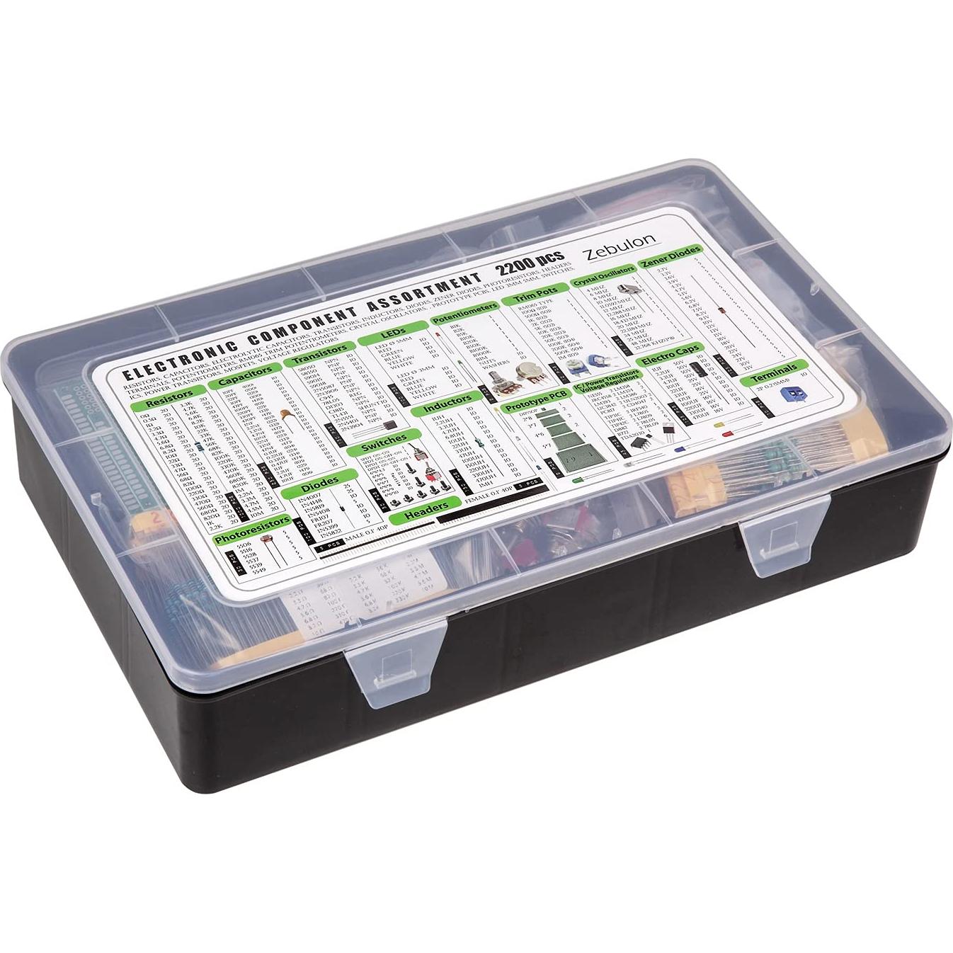 Kit de Componentes Electrónicos 2200 pcs ZEBULON - Capacitores, Resistencias, Diodos, Transistores