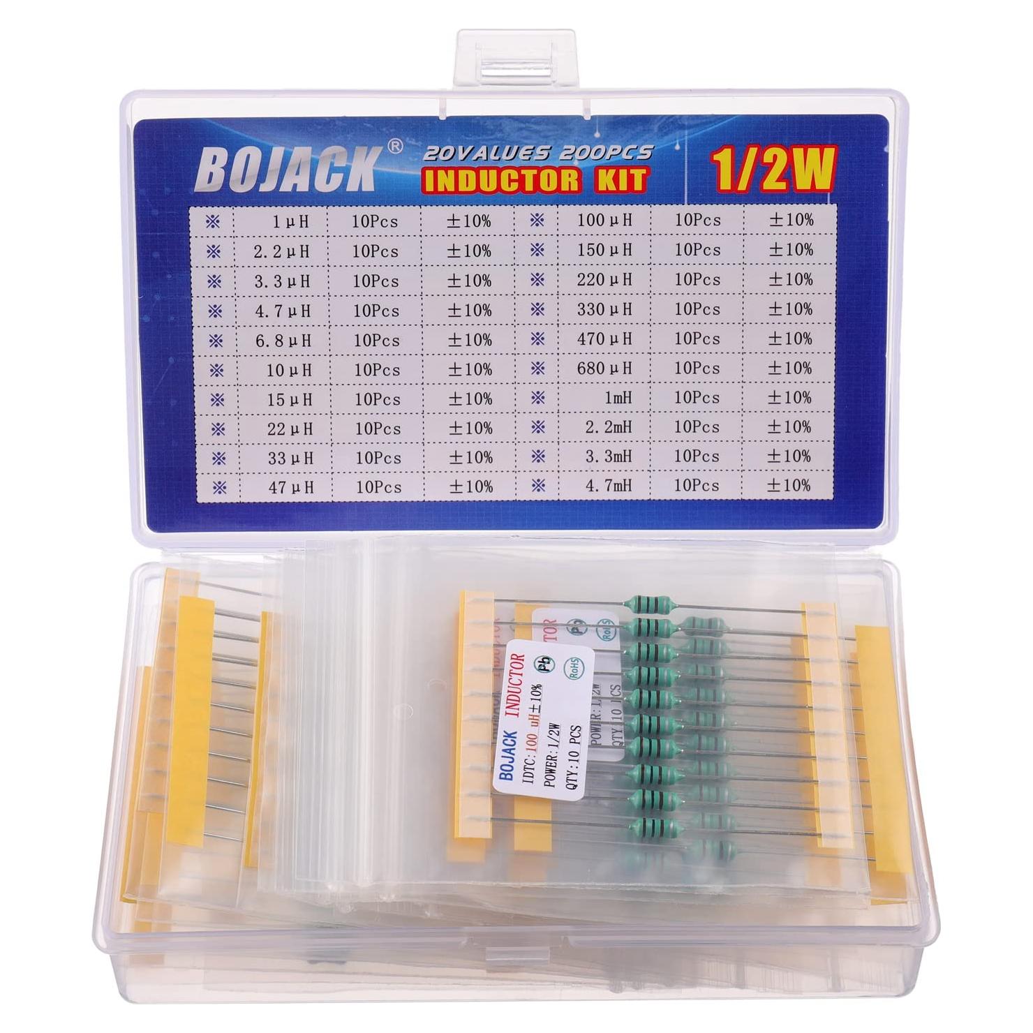 Kit de Inductores BOJACK 200 Pcs 1uH a 4.7mH 0.5W