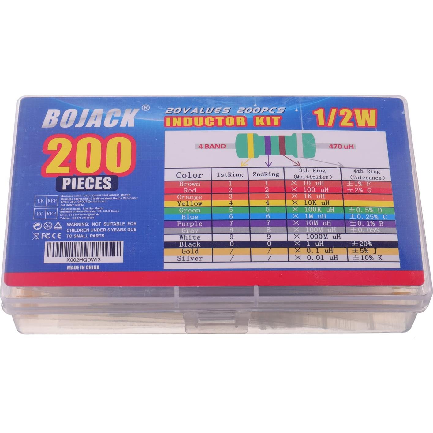 Kit de Inductores BOJACK 200 Pcs 1uH a 4.7mH 0.5W