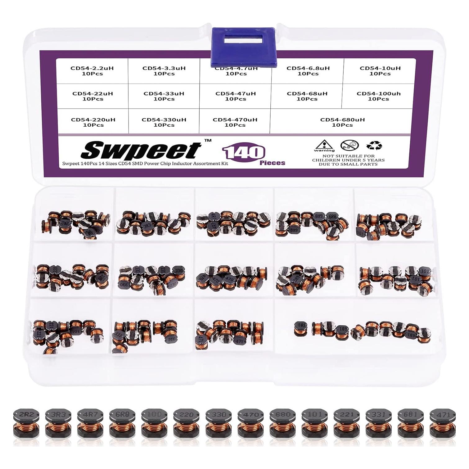 Kit de Inductores SMD Swpeet 140Pcs 14 Valores 2.2uH a 680uH