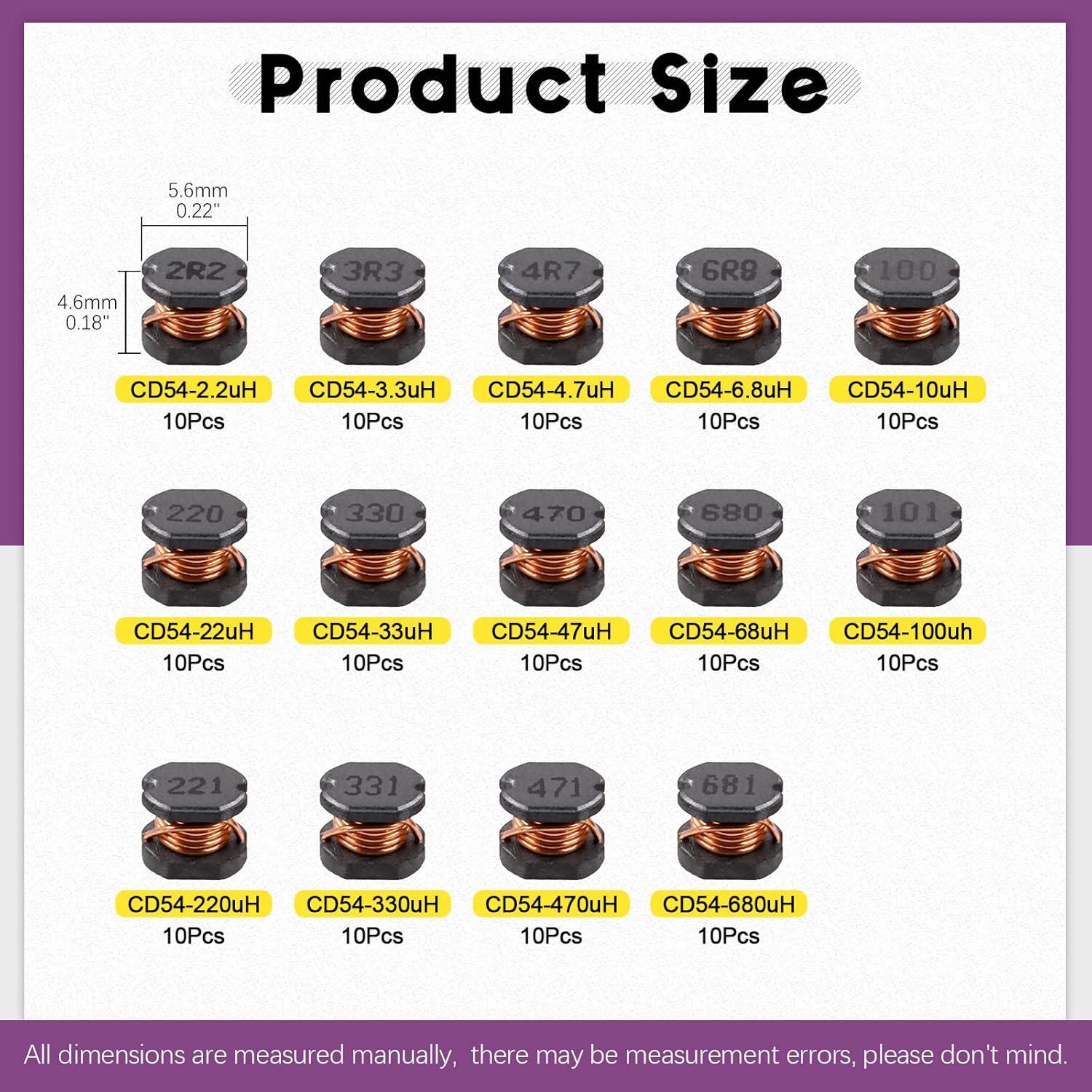 Kit de Inductores SMD Swpeet 140Pcs 14 Valores 2.2uH a 680uH