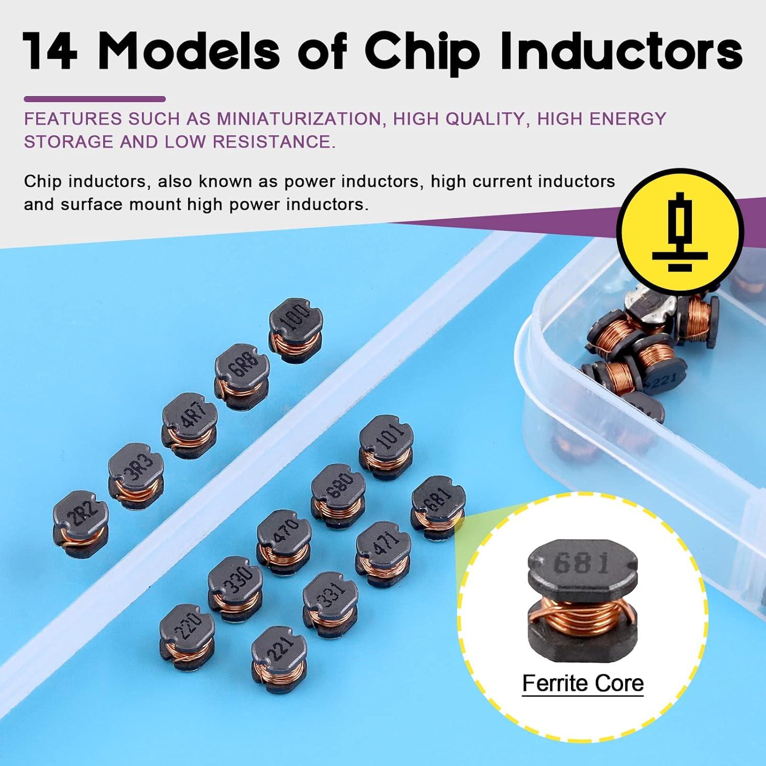 Kit de Inductores SMD Swpeet 140Pcs 14 Valores 2.2uH a 680uH