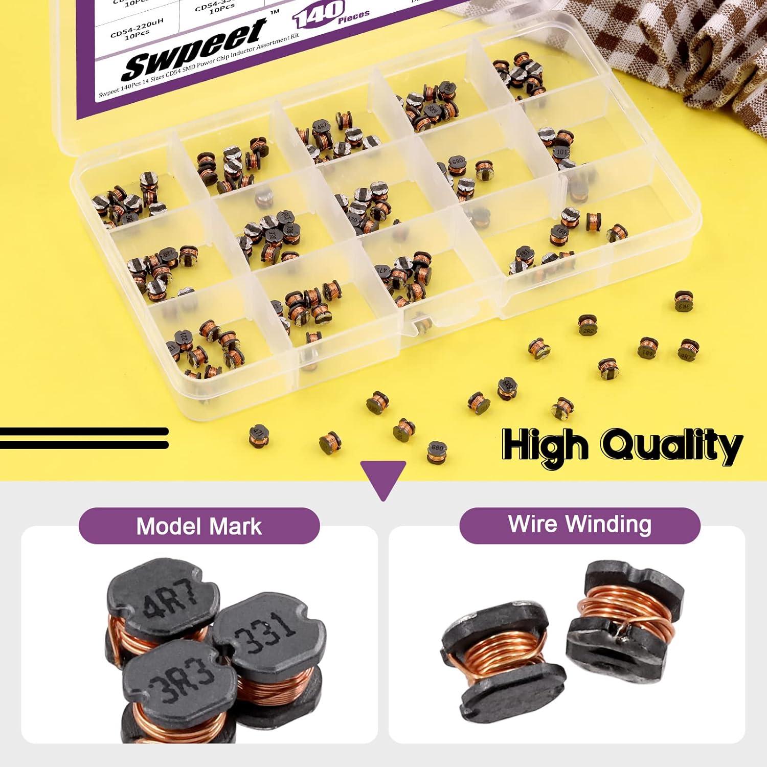 Kit de Inductores SMD Swpeet 140Pcs 14 Valores 2.2uH a 680uH