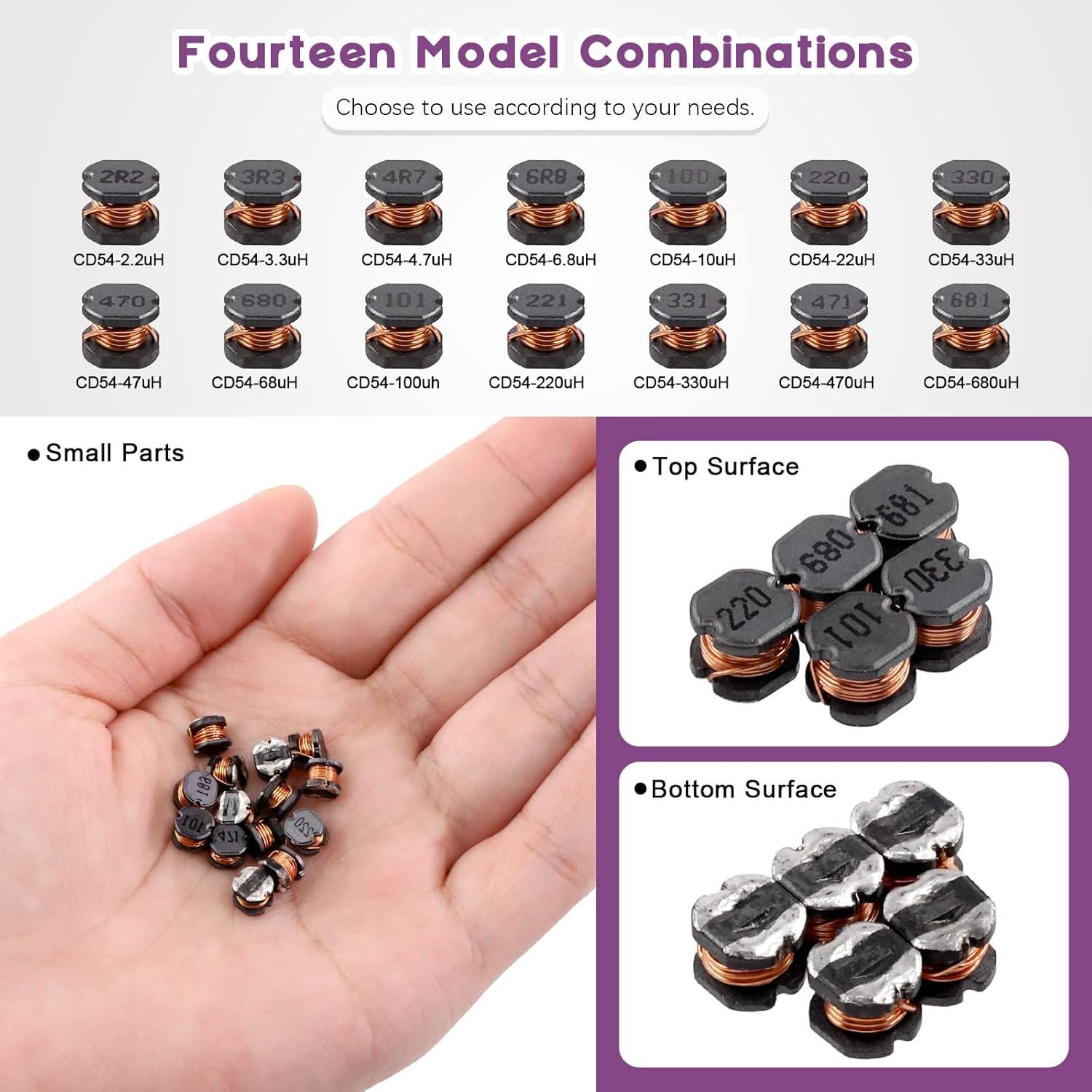 Kit de Inductores SMD Swpeet 140Pcs 14 Valores 2.2uH a 680uH