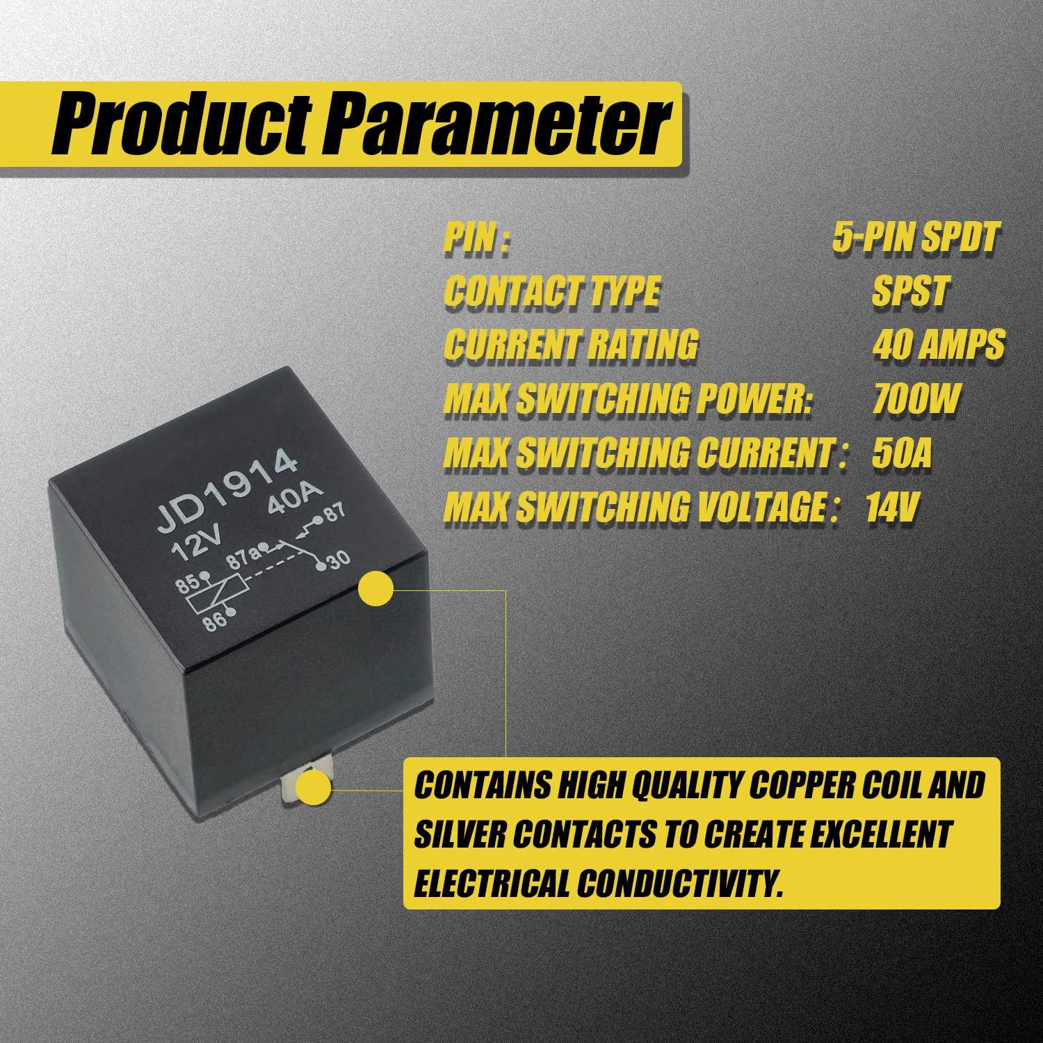 Relé Automotriz EPLZON JD1914 12V 40A 5 Pines - Paquete de 2