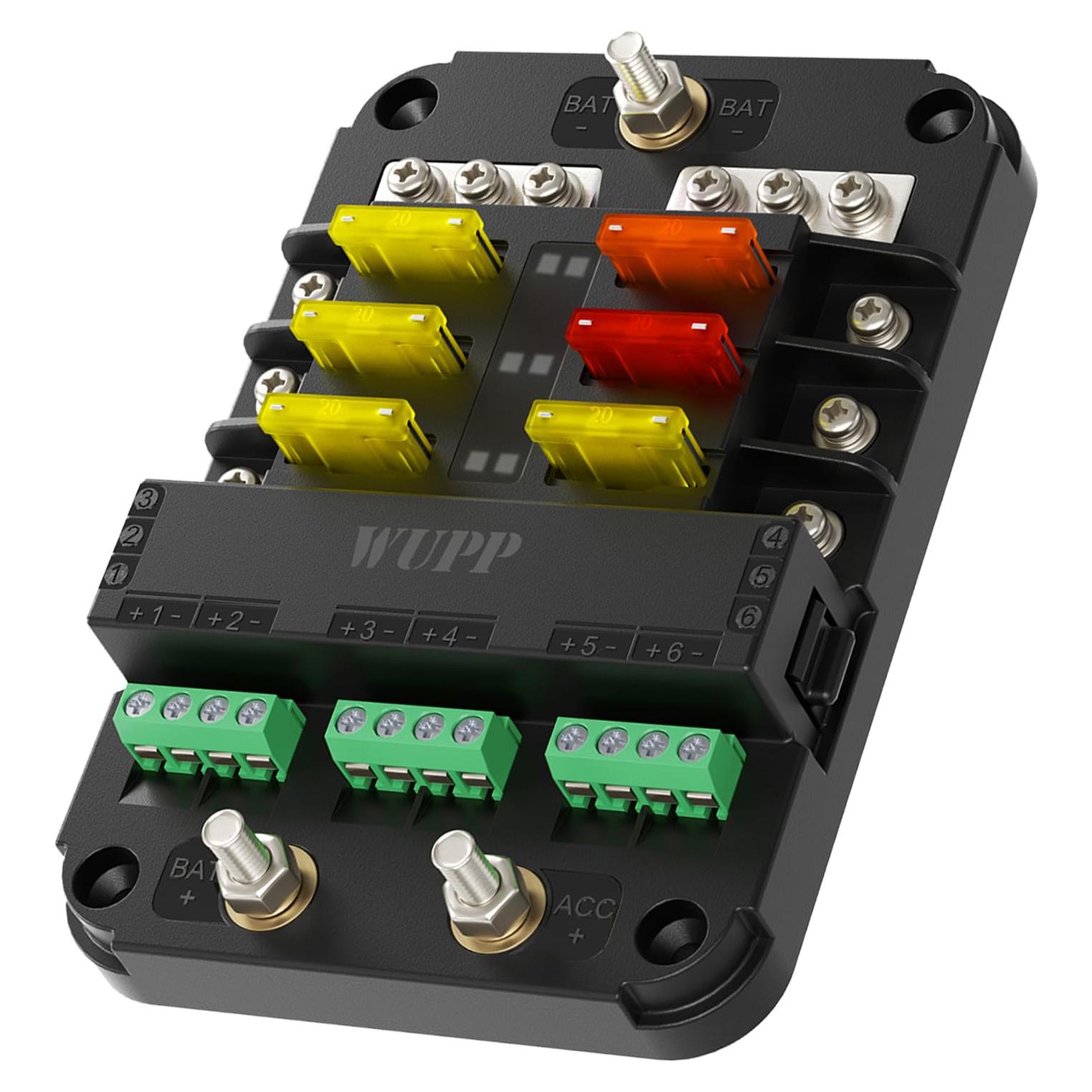 Bloque de Fusibles WUPP 12V con Relé y Interfaz ACC 6 Circuitos