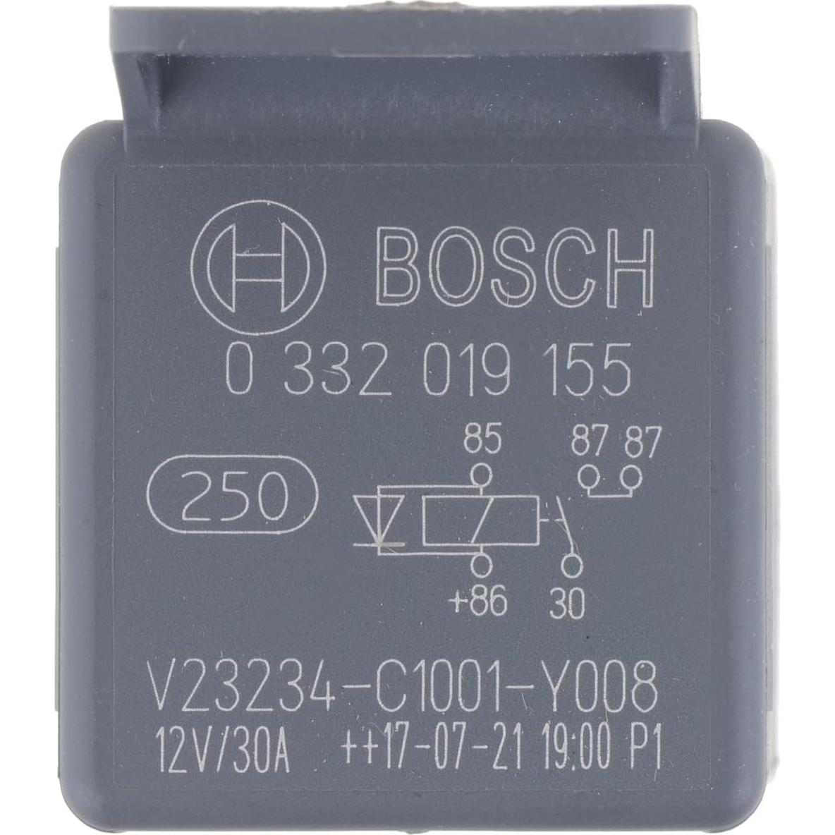 Relé Mini Normal Abierto Bosch 12V 30A 5 Pines Gris