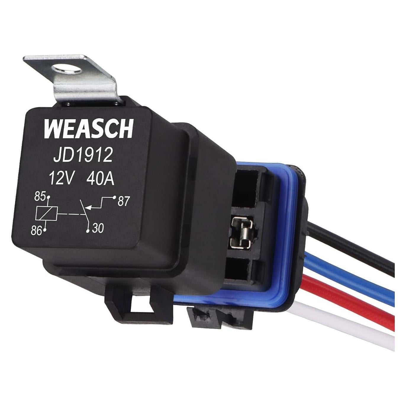 Kit de Relé Impermeable Weasch 12V 40A 4 Pines Cables 14 AWG