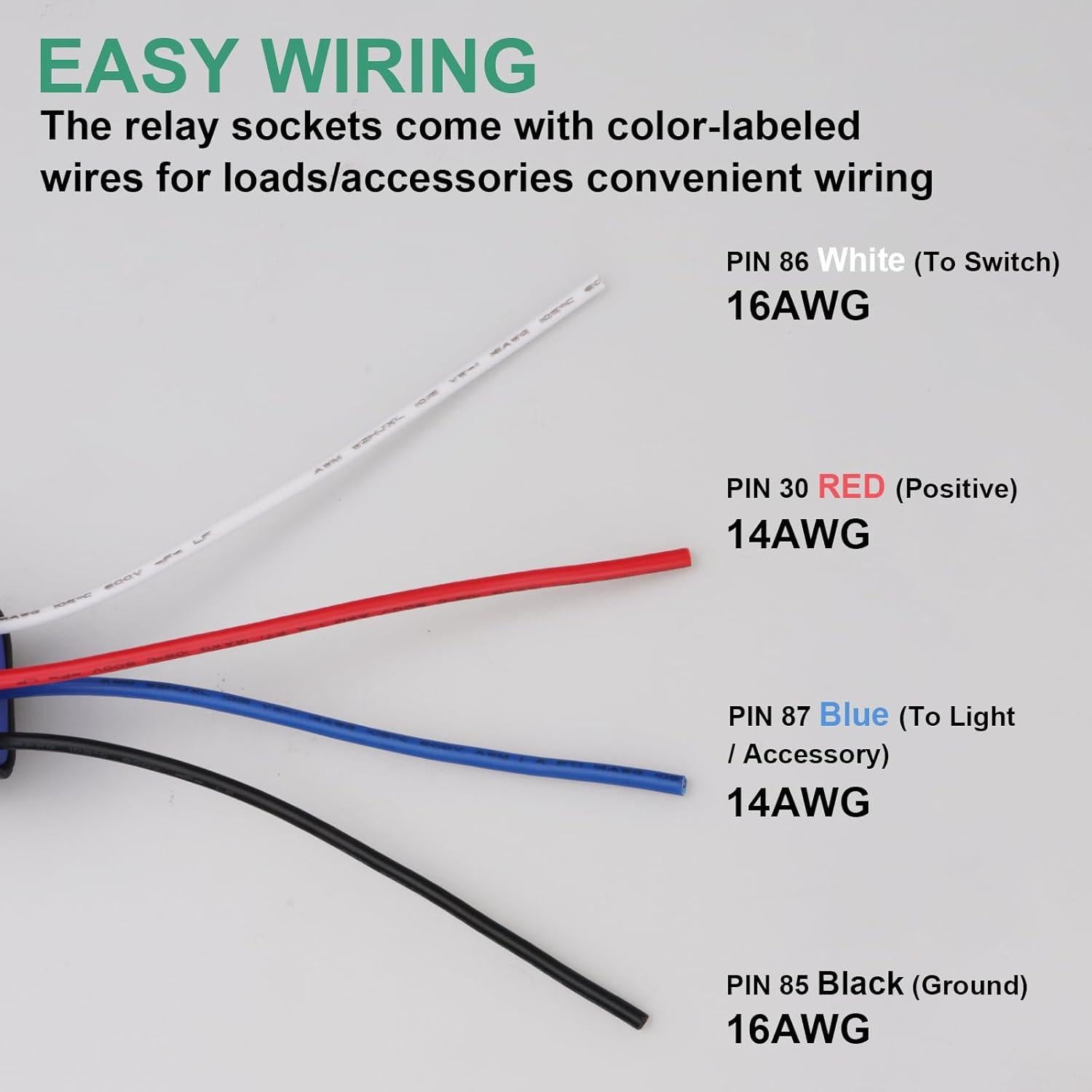 Kit de Relé Impermeable Weasch 12V 40A 4 Pines Cables 14 AWG