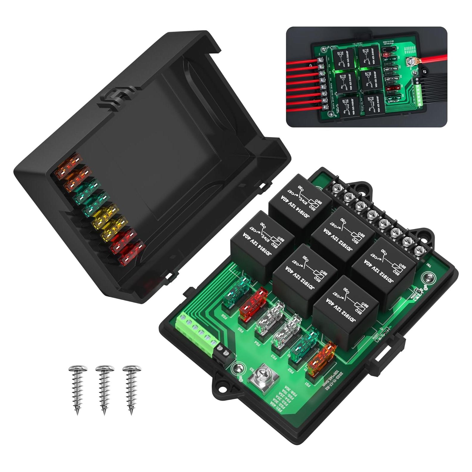 Caja de Fusibles Automotriz Joinfworld 12V Impermeable con 6 Relés