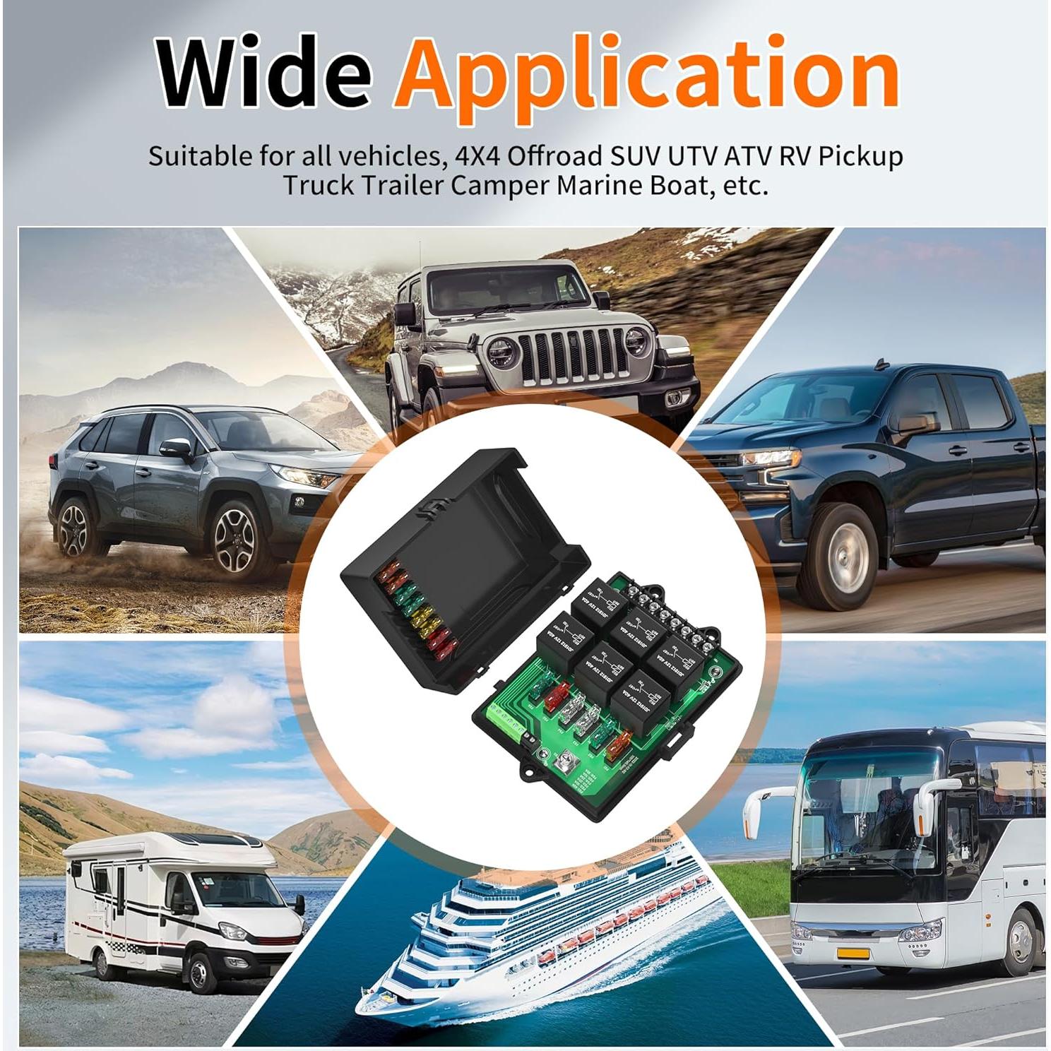 Caja de Fusibles Automotriz Joinfworld 12V Impermeable con 6 Relés