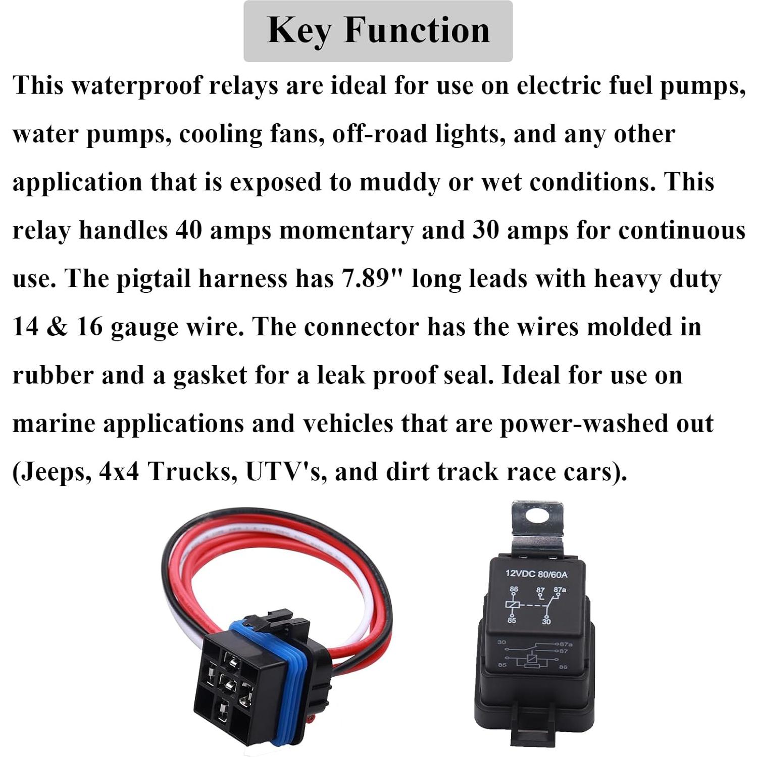 Relé Automotriz Impermeable HOPUT 60/80A 12V 5 Pines Cobre