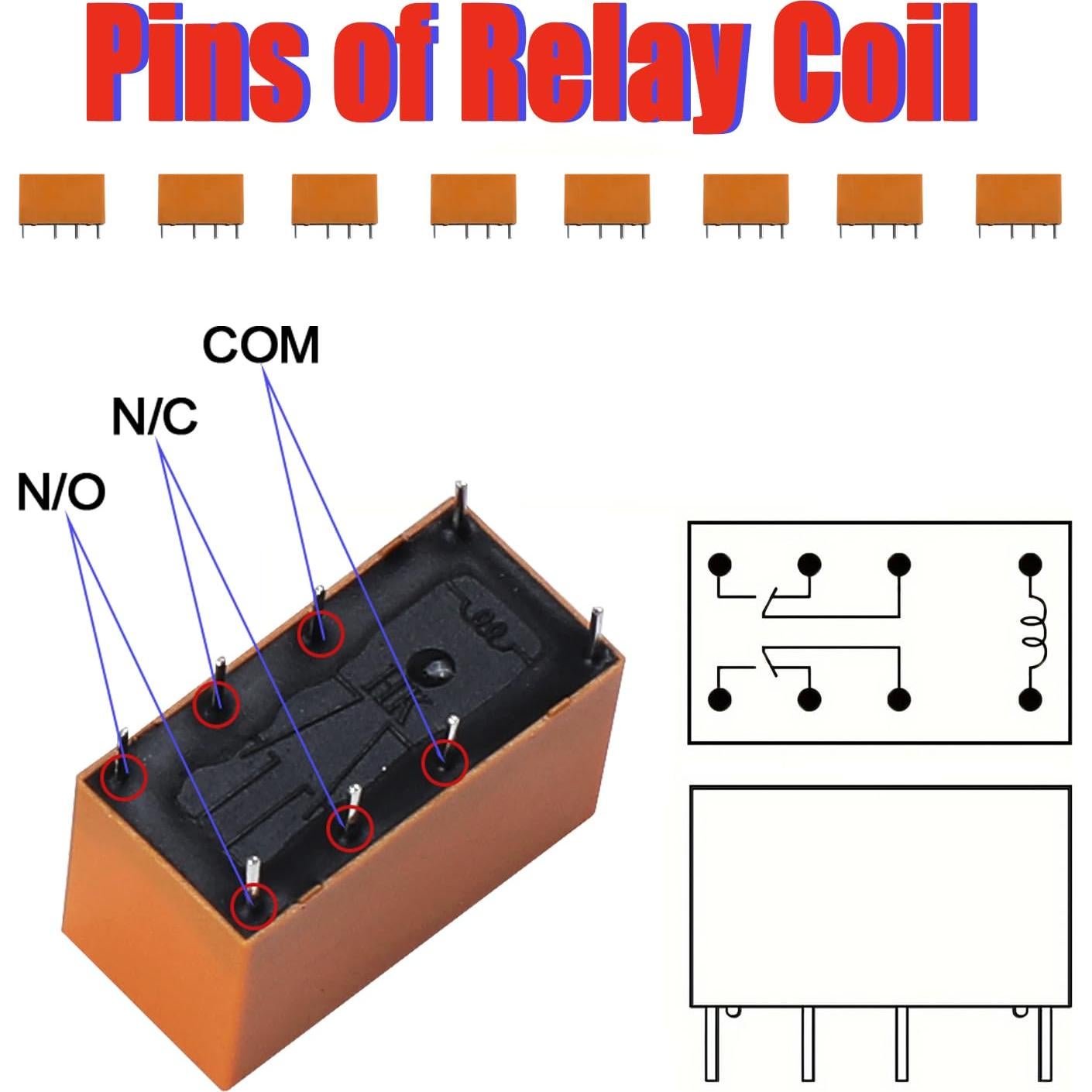 Relé de Potencia DPDT PCB VILHTL 5V 8 Pines (8 Pcs)