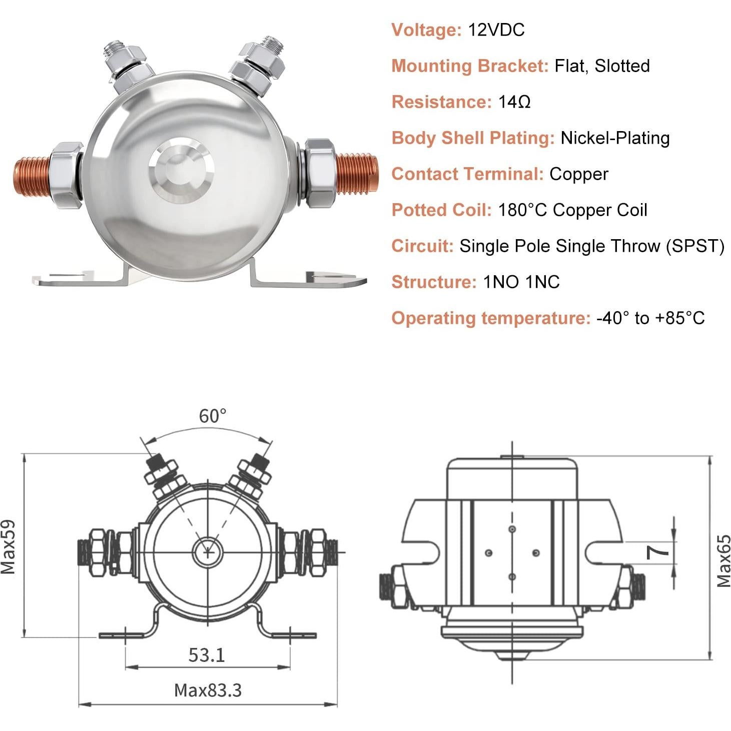 Relé de Solenoide 12V Zhushan 300A Niquelado para Golf y Barcos