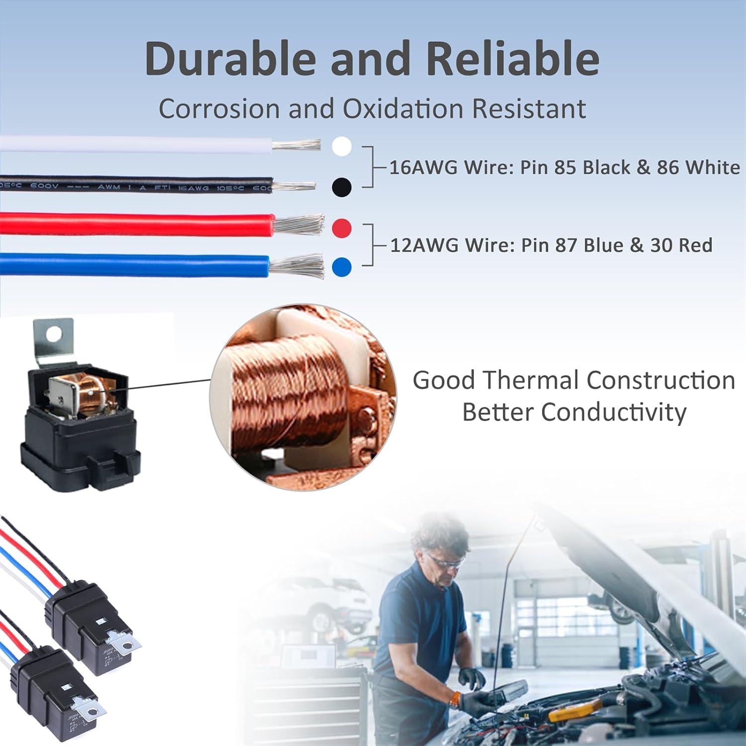 Relé Automotriz 4 Pines Ronybuy 12V 40A IP65 con Arnés