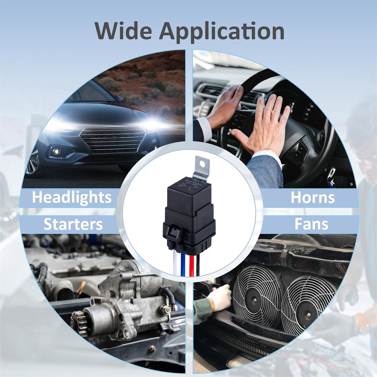 Relé Automotriz 4 Pines Ronybuy 12V 40A IP65 con Arnés